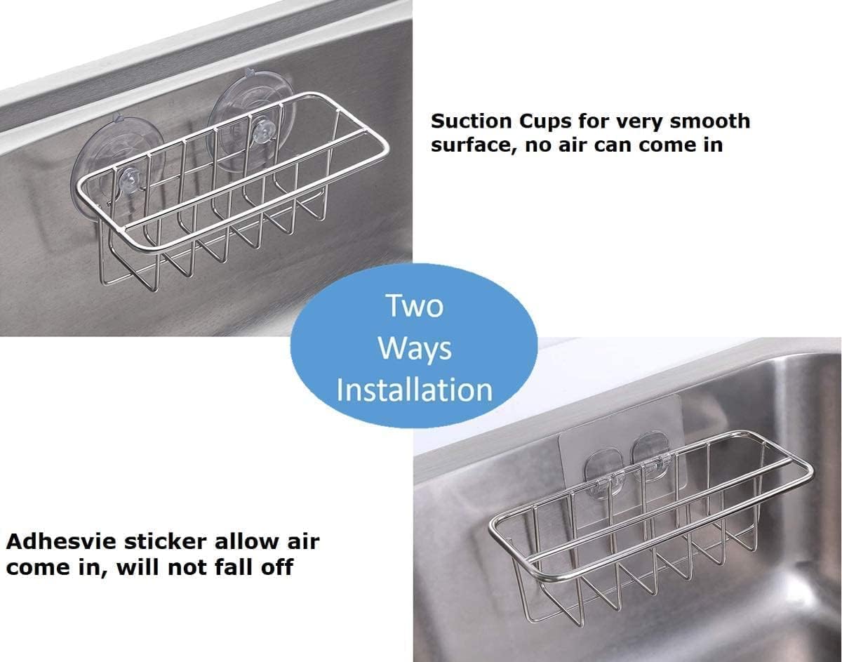 Sink Caddy Sponge Holder for Kitchen Sink Dish Cloth Hanger 2 Suspension Options(Suction Cups and