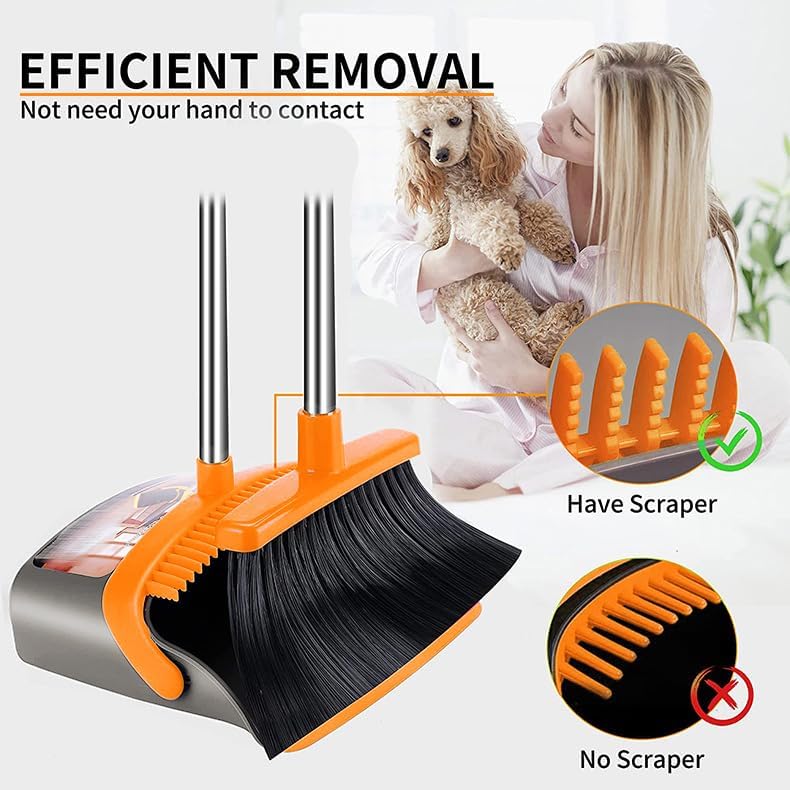 2-Pack is More economical，Upgraded Upright Broom and Dustpan Combo with 52" Long Handle, Dustpan