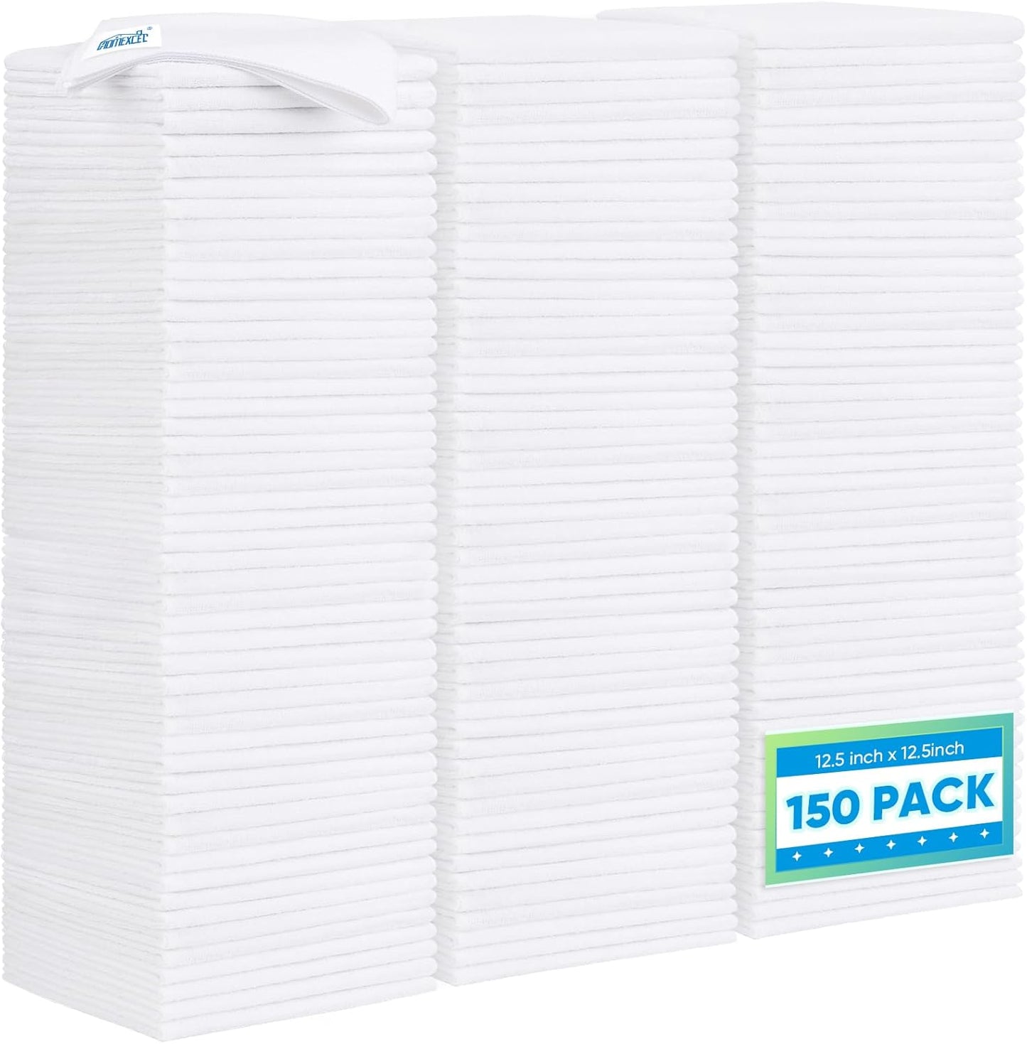 HOMEXCEL White Microfiber Cleaning Cloth 150 Pack, 12.5 x 12.5 inch Microfiber Towels for Car
