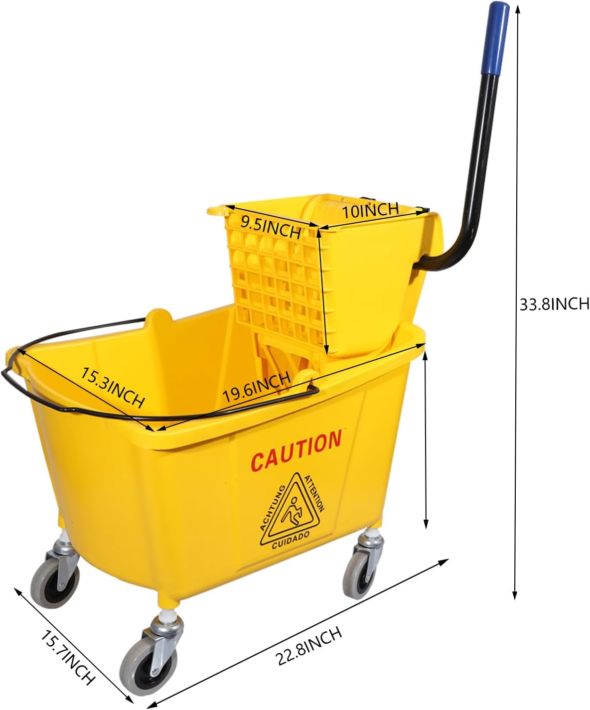 Commercial Mop Bucket with Side Press Wringer on Wheels, Including One Commercial Mop, 35 Quart