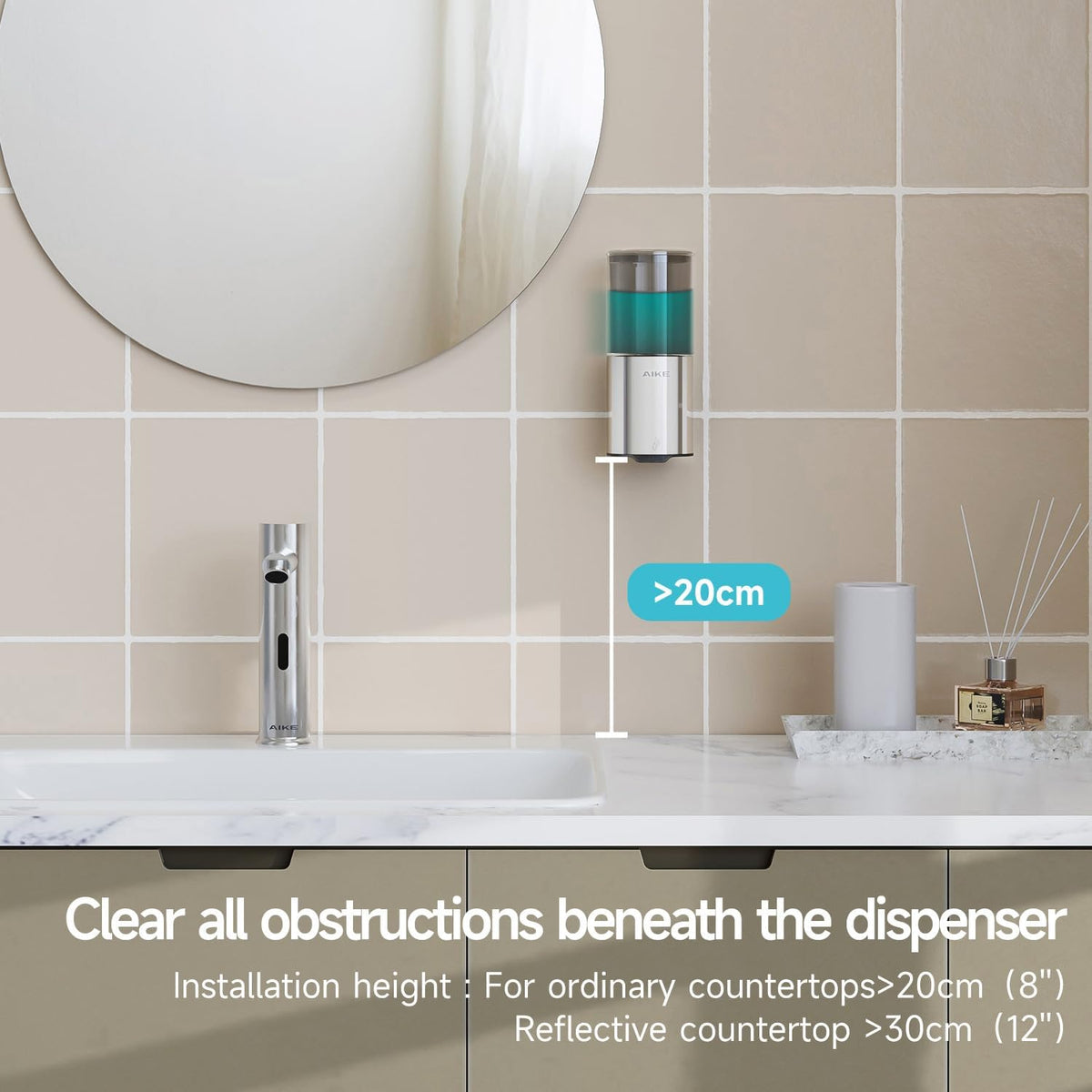 AIKE Automatic Soap Dispenser Wall Mounted for Kitchen and Bathroom, IPX7 Waterproof with Polished