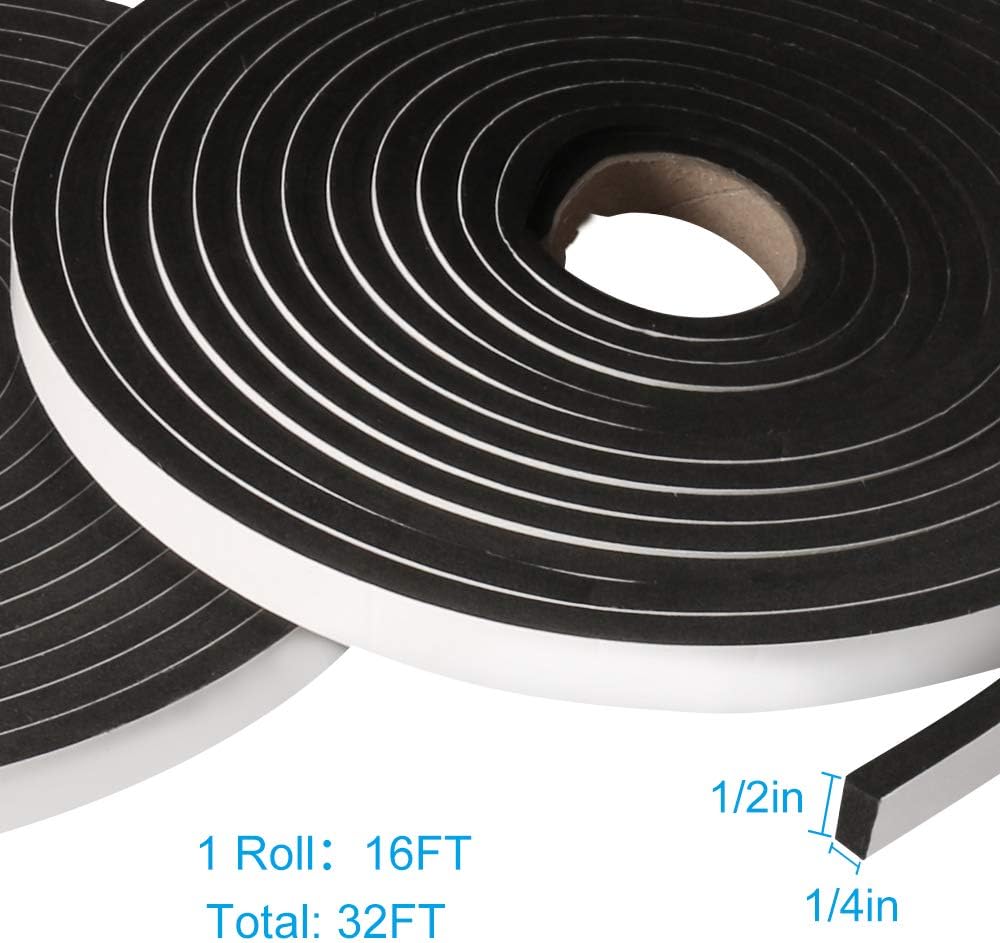 2 Rolls Foam Tape Weatheratrip for Door Window Insulation, Single Sided Foam Strips Adhesive, High