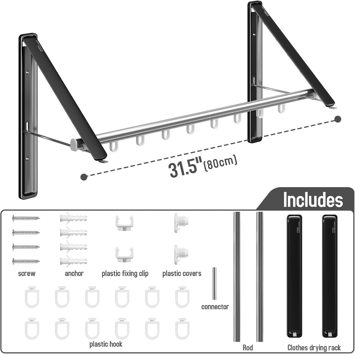 Clothes Drying Rack Retractable, Wall Mounted Clothes Hanger Rack for Laundry Room, Laundry Drying