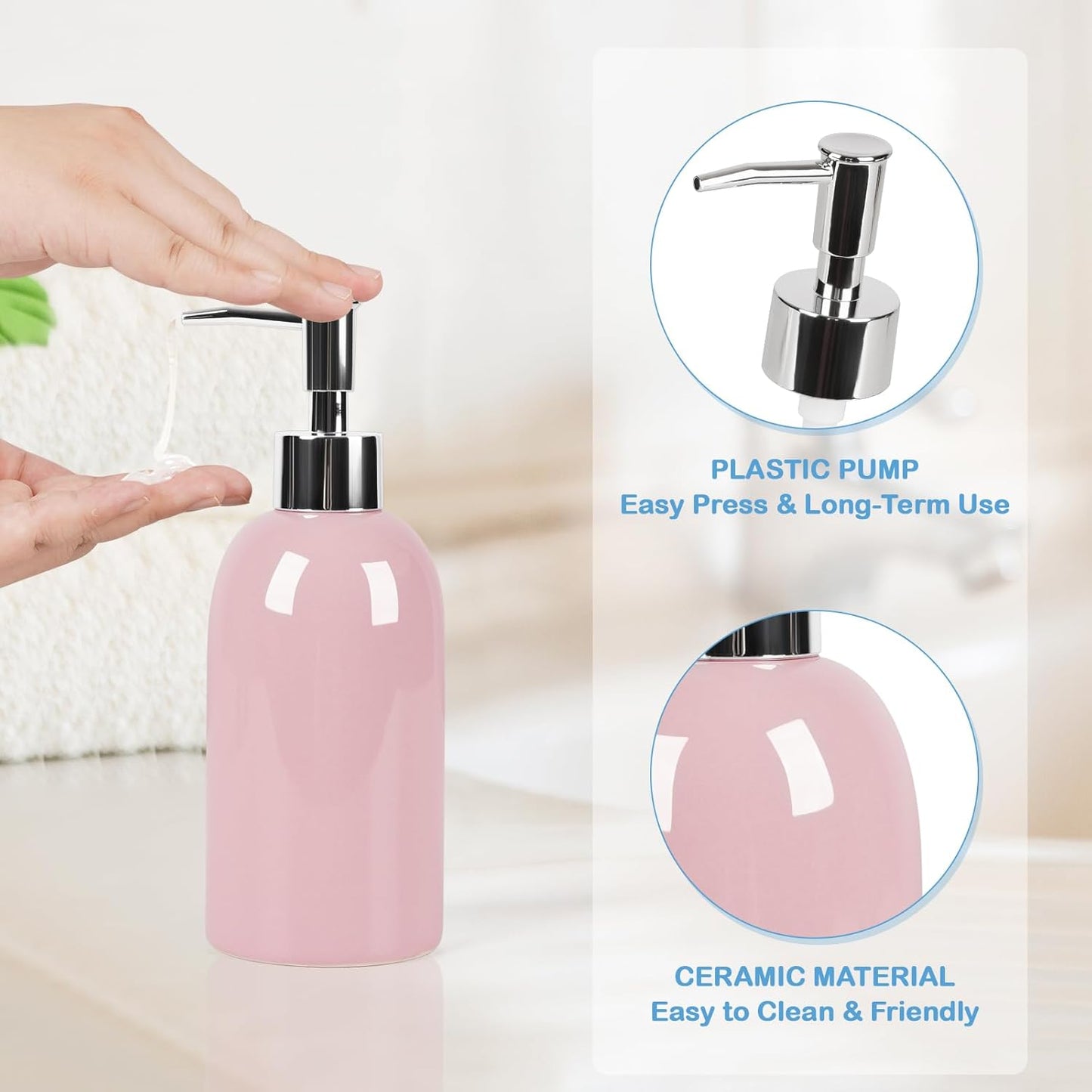 Natheeph 14OZ Ceramic Soap Dispenser Ceramic Soap Pump Dispenser Can Fill Liquid for
