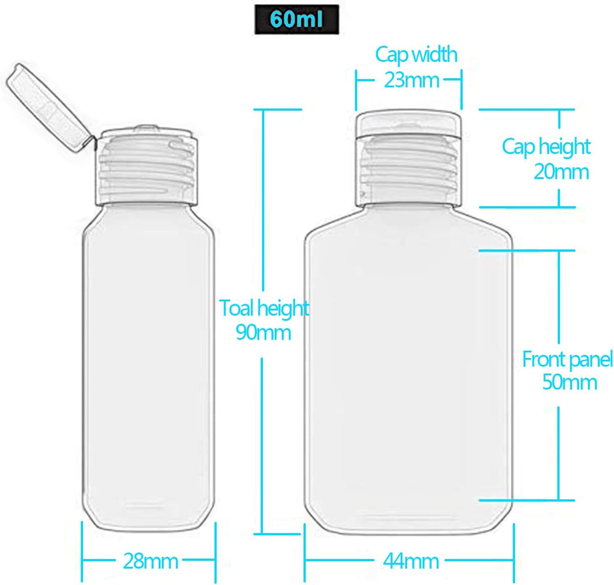 2oz Empty Hand Sanitizer Travel Size Bottles, Refillable Clear Plastic Containers with Flip Cap for