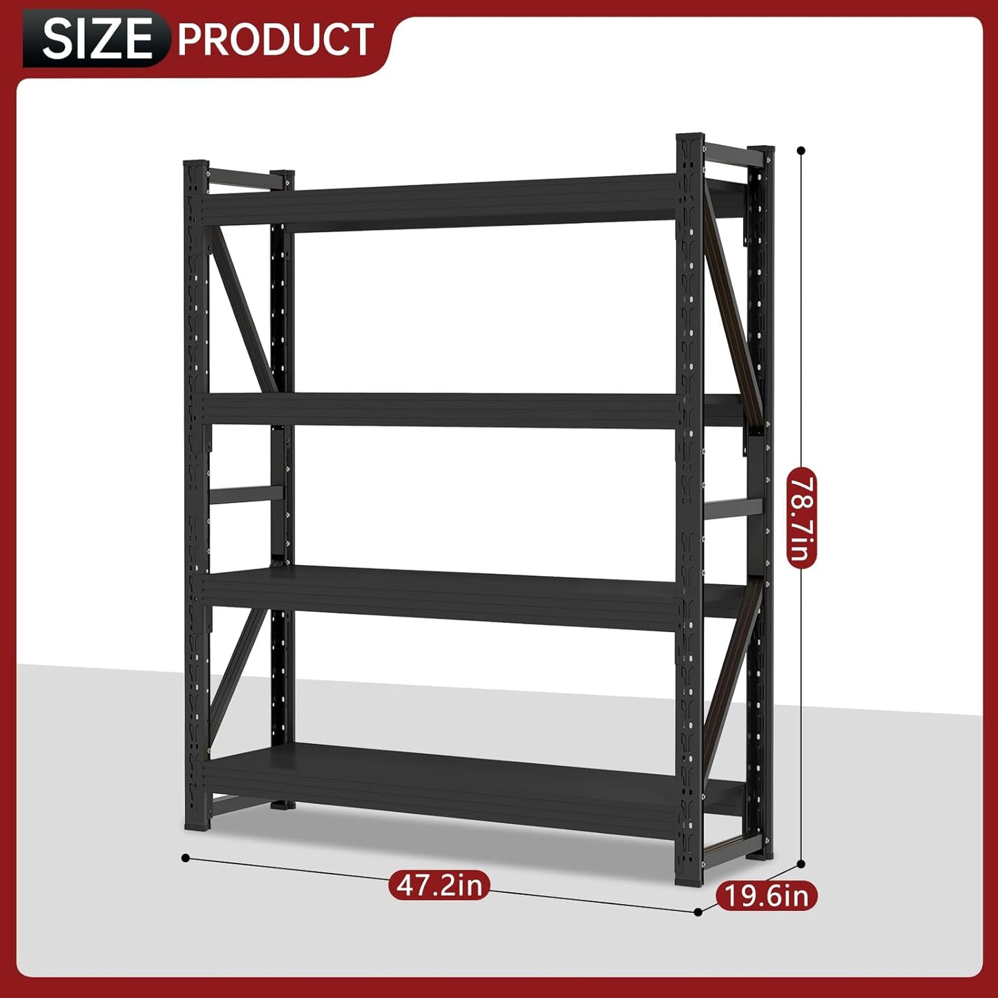 4000LBS Storage Shelves Heavy Duty, 48" W Metal Garage Shelving Units, 4 Tier Adjustable Shelf