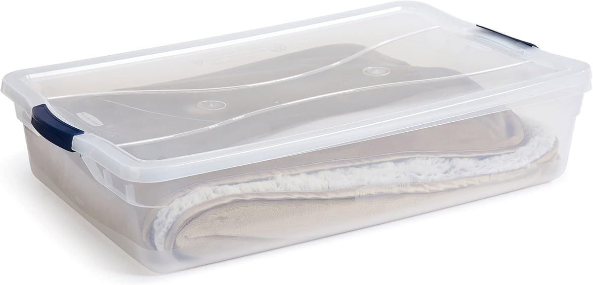 Rubbermaid Cleverstore 42 Quart Stackable Plastic Storage Bin with Lids for Garage, Closet, and