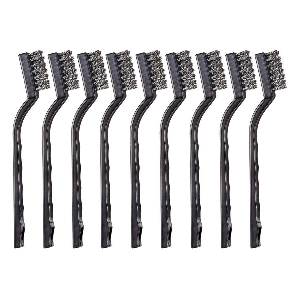 9PCS MINI Wire Brushes, Stainless Steel Brush Set, Curved Handle Scratch Toothbrush, Cleaning