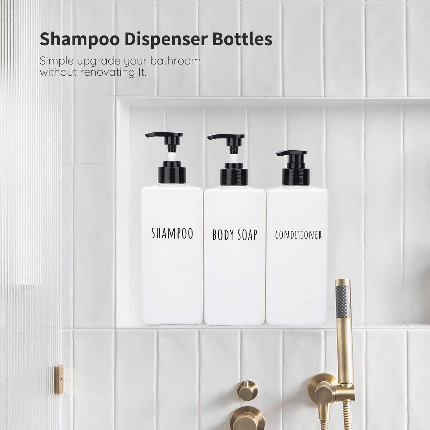 Segbeauty Plastic Soap Dispenser, 3pcs 16.9oz Refillable Shampoo Bottles White, 500ml Empty Square