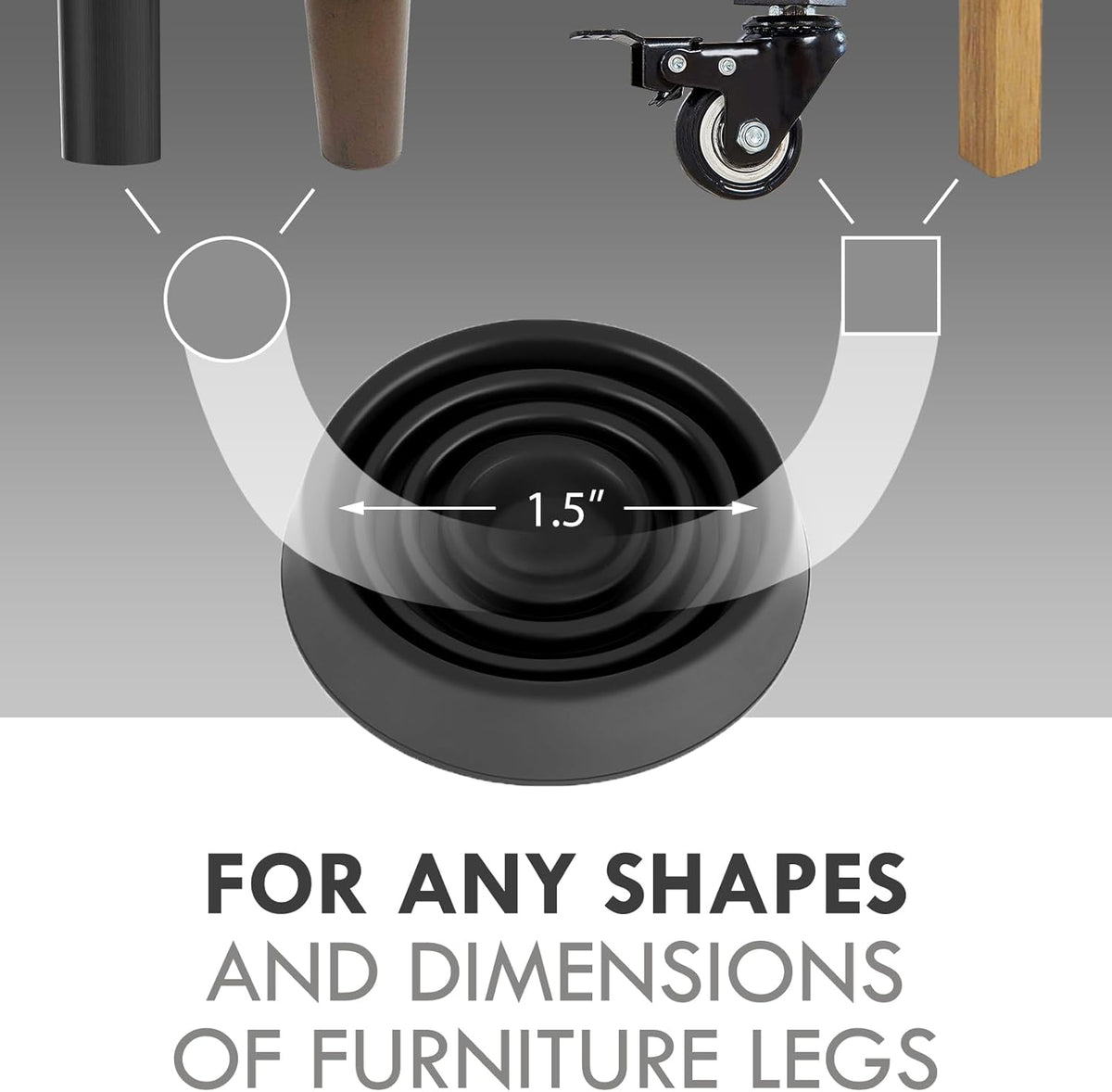 Furniture Coasters, 1.5X1.5 Rubber Caster Cups Non Slip Furniture Pads Non Skid Furnitures Grippers