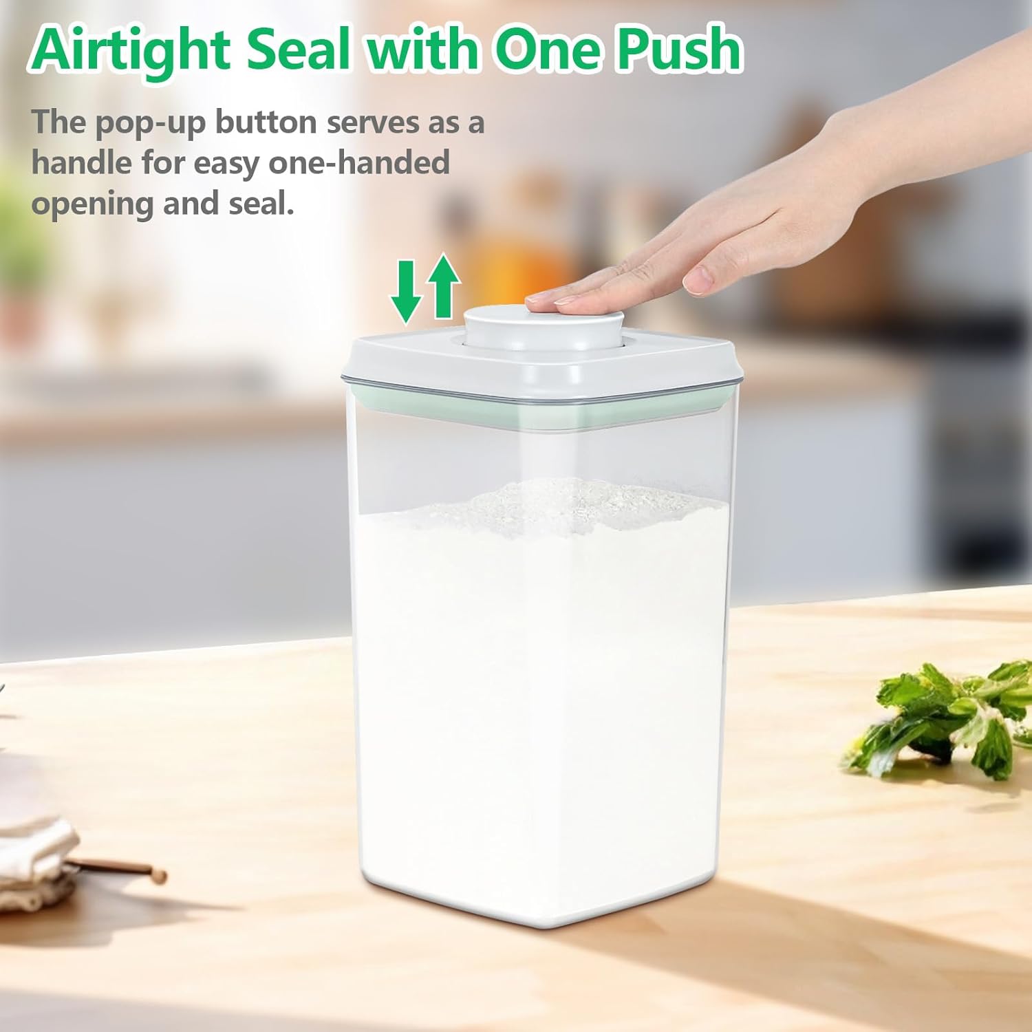 Airtight Flour Rice Storage Container with Pop-up Lid - 4.2 Qt Crystal-Clear Plastic Spaghetti