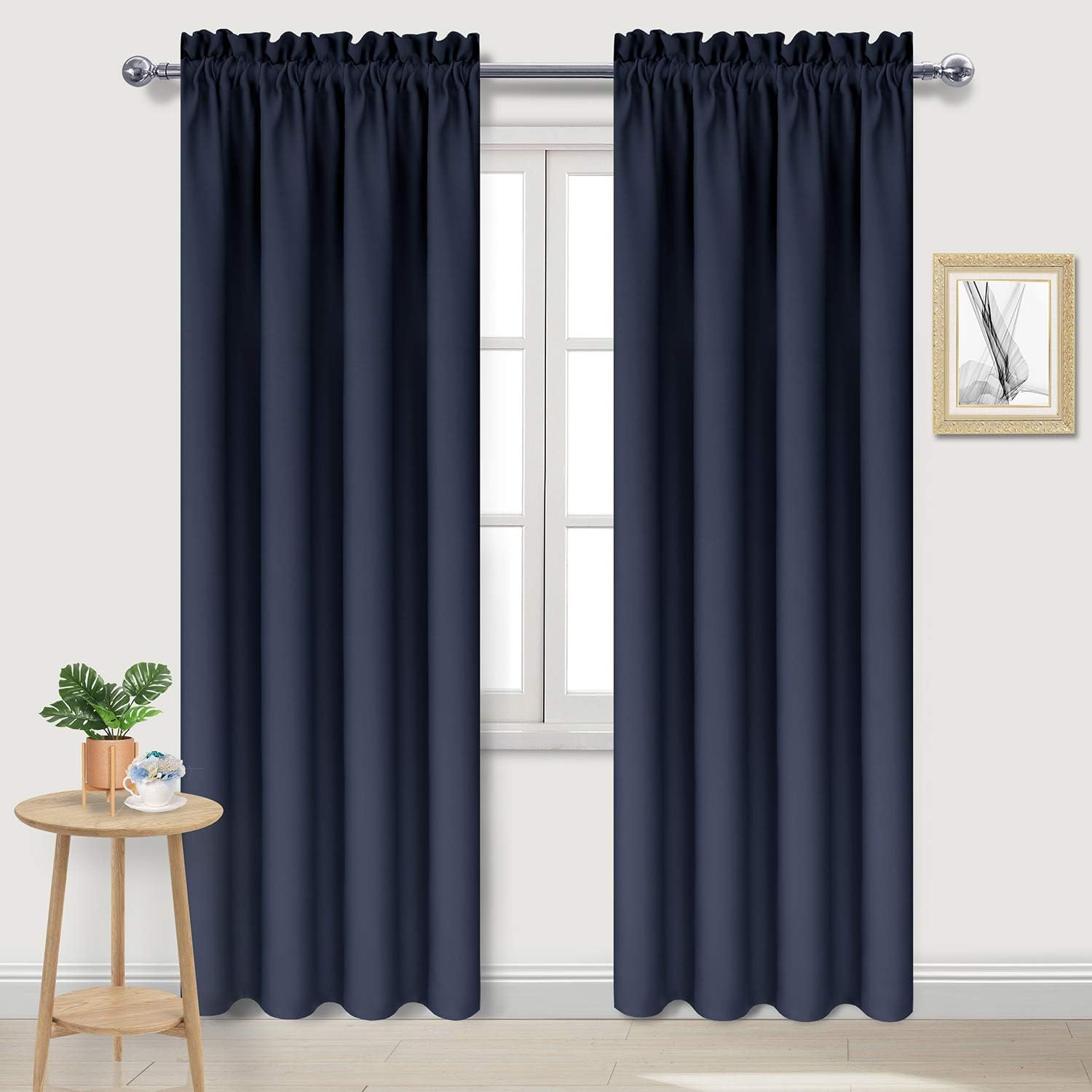 DWCN Navy Room Darkening Blackout Curtains - Thermal Insulated Privacy Energy Saving Window Curtain