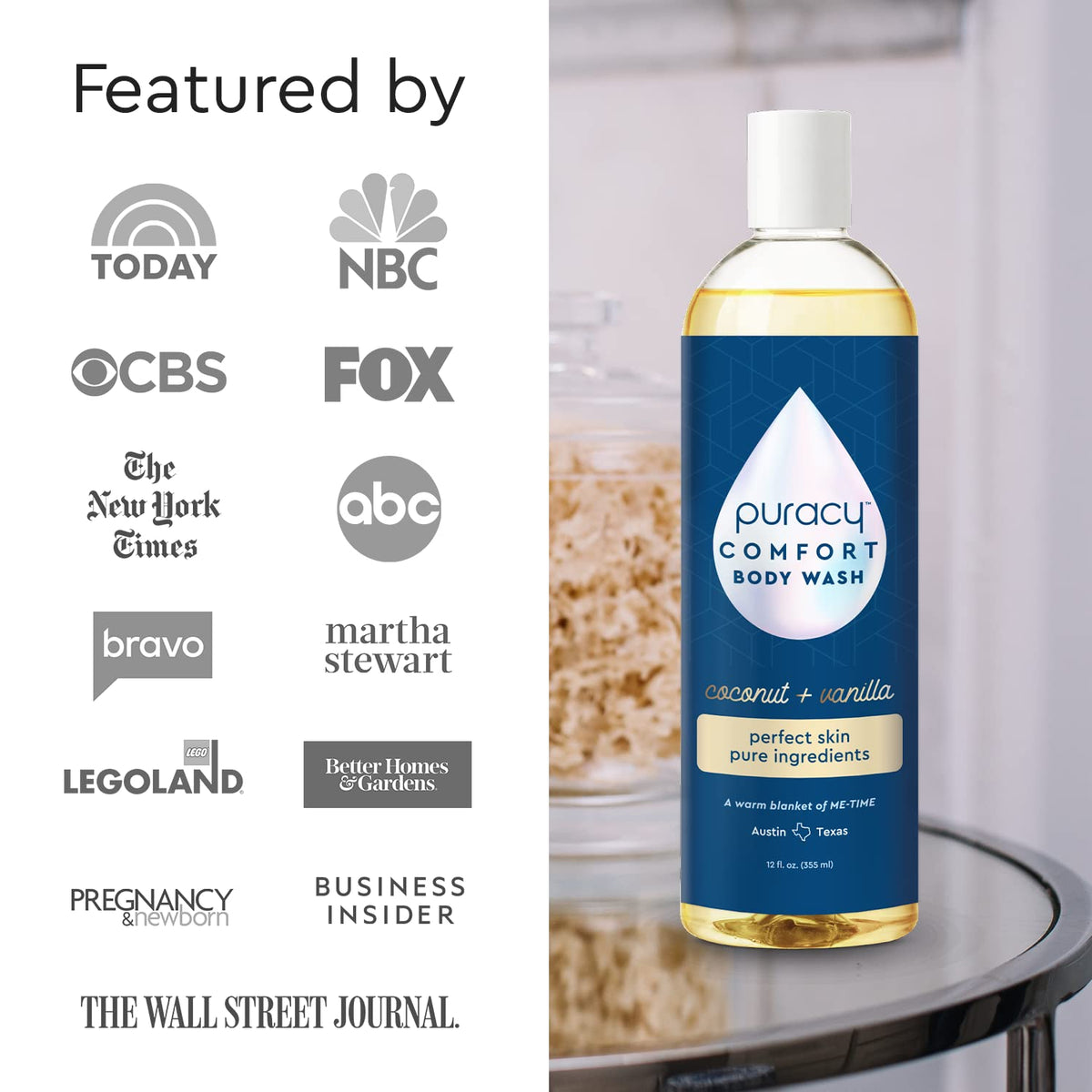 Puracy Body Wash, Natural Body Wash, 98.6% Pure Plant Ingredients, Moisturizing Shower Gel for