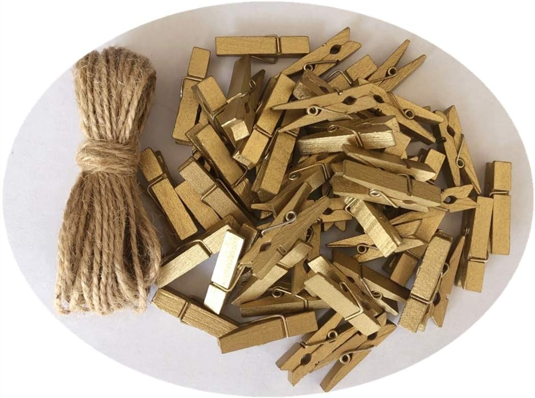 DurReus Small Wooden Clips Cute 1.5 Inch Clothespin Photo Paper DIY Craft Holder with Jute Twine