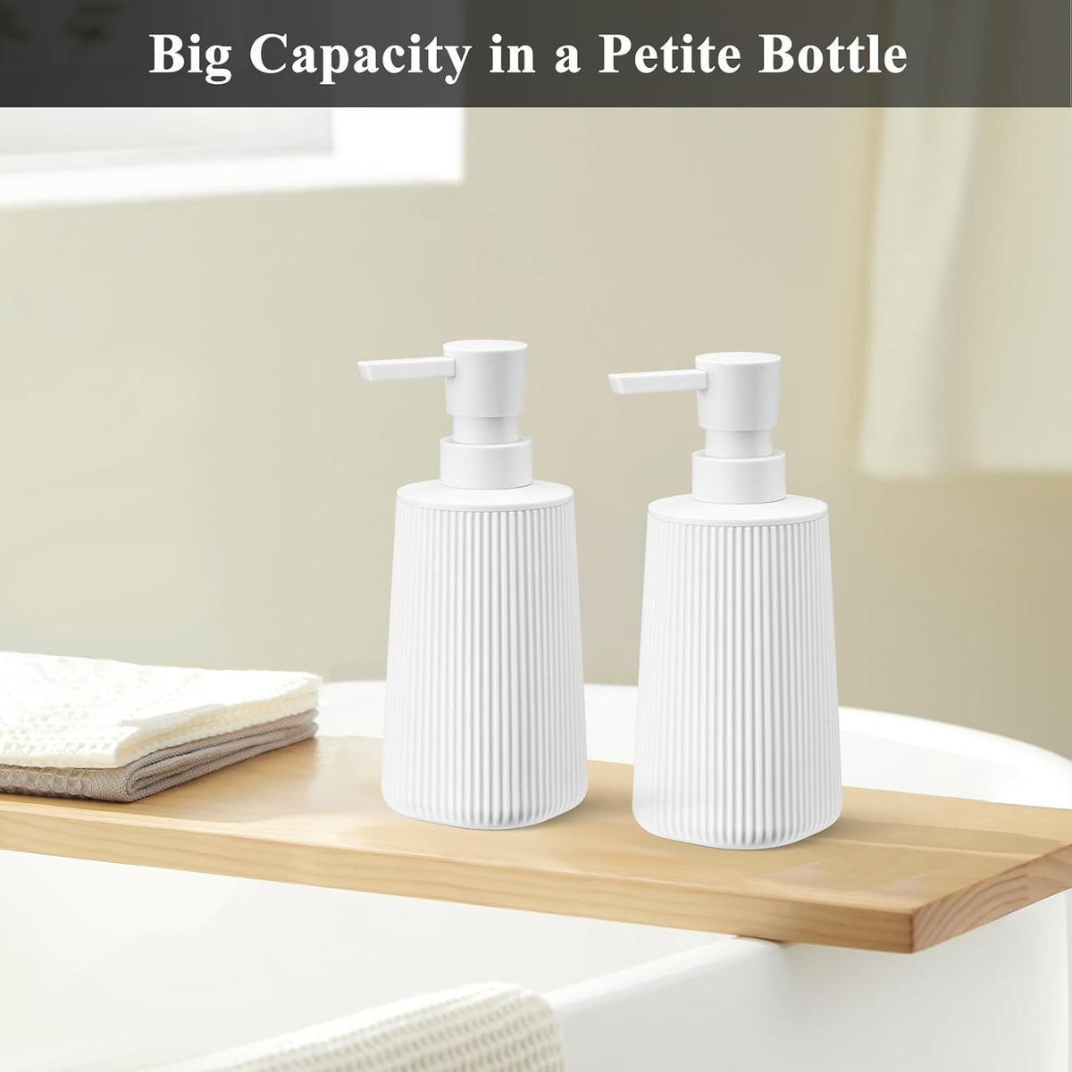 White 2 Pack Hand Soap Dispensers with No Rust Pump for Bathroom and Kitchen Countertops Refillable