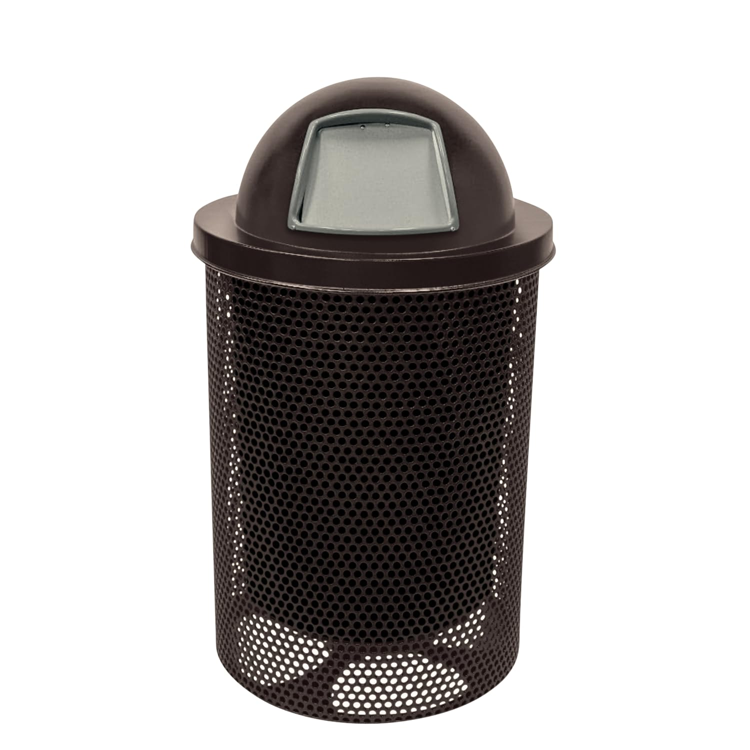COATEDOUTDOORFURNITURE RDT-P-BRW Heavy Duty Round Trash Receptacle with Dome Top, Liner Included
