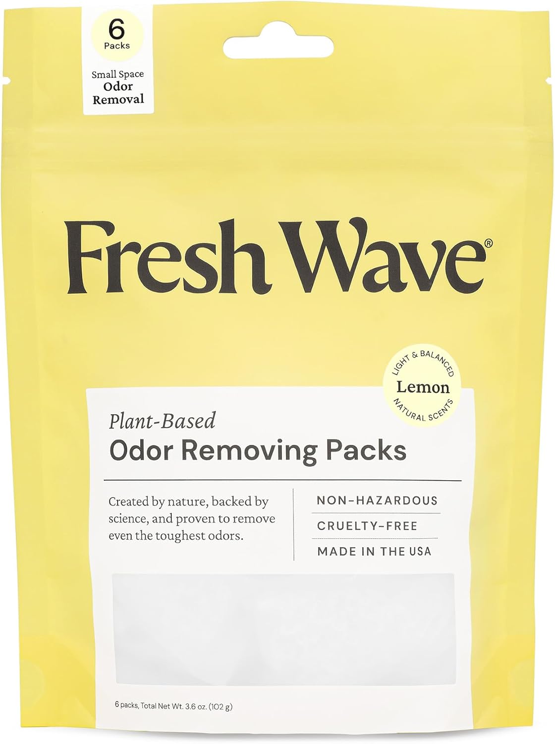 Fresh Wave Lemon Odor Eliminating & Deodorizing Packs | Bag of 6 | Safer Odor Relief for Small