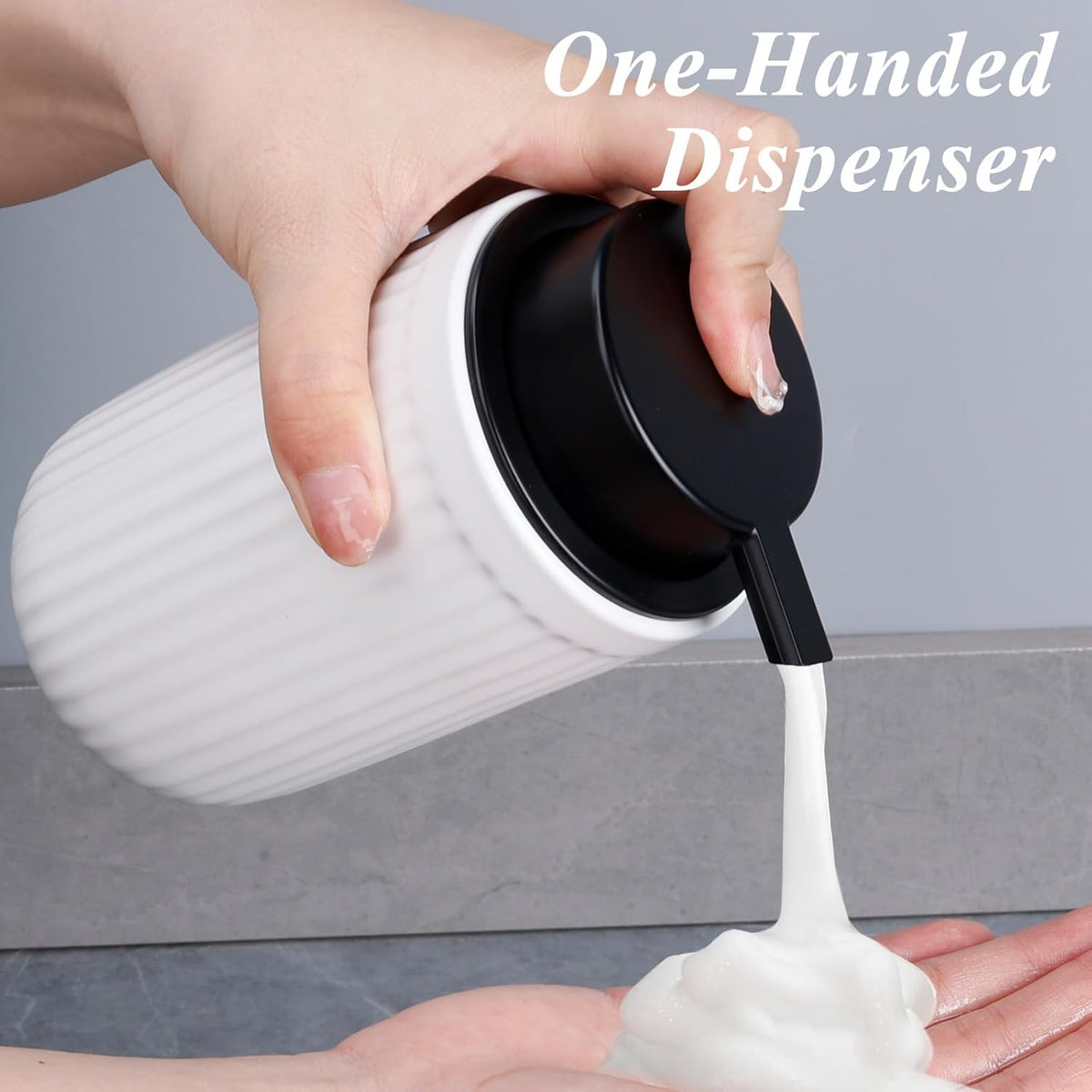 BosilunLife Foam Hand Soap Dispenser - White Ceramic Foaming Soap Dispenser for Bathroom 12oz