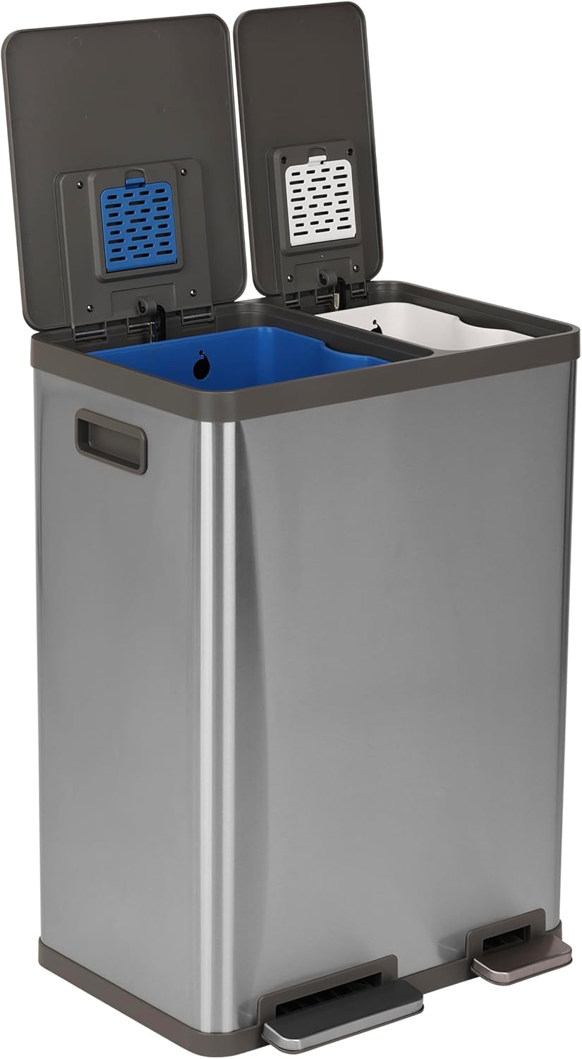 Simpli-Magic 16 Gallon (38L x 22L) Dual Compartment Step Trash Can – Kitchen Garbage Can with Waste