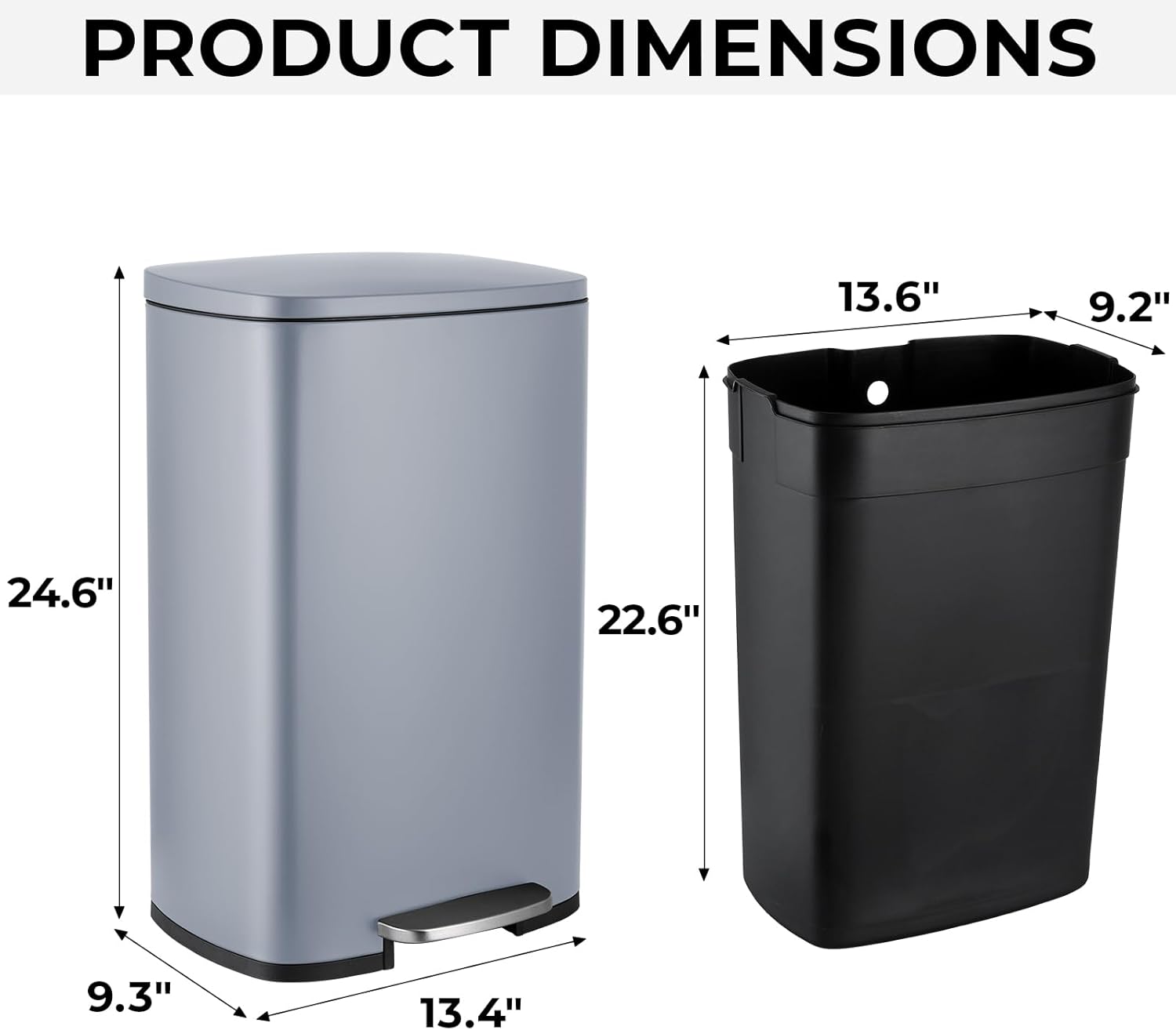 8 Gal Kitchen Trash Can, 30L Recycling or Garbage Bin, Brushed Stainless Steel Waste Basket