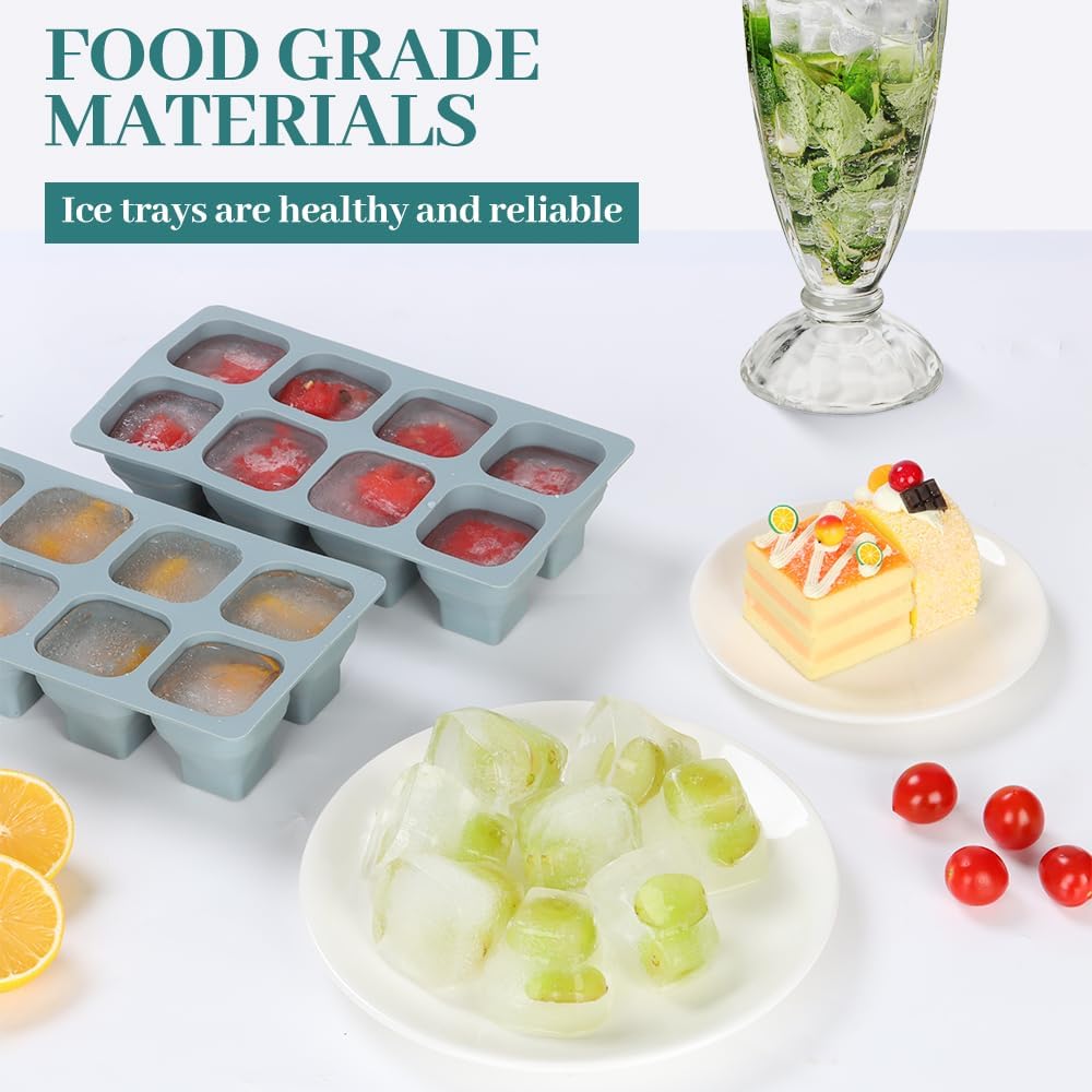 Foldable Ice Cube Trays, 2 Pack Folding Ice Cubes Maker Molds with Lid for Freezer, Easy-Release