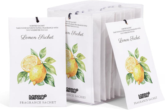 MYARO 12 Packs Lemon Scented Sachets for Drawer and Closet, Long-Lasting Closet Sachet Bags Drawer