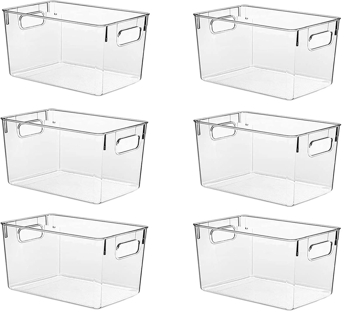 Clear Pantry Organizer Bins, Storage Containers & Plastic Containers with Handle, Cabinet