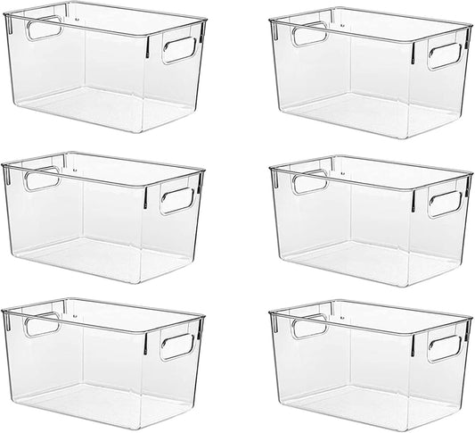 Clear Pantry Organizer Bins, Storage Containers & Plastic Containers with Handle, Cabinet