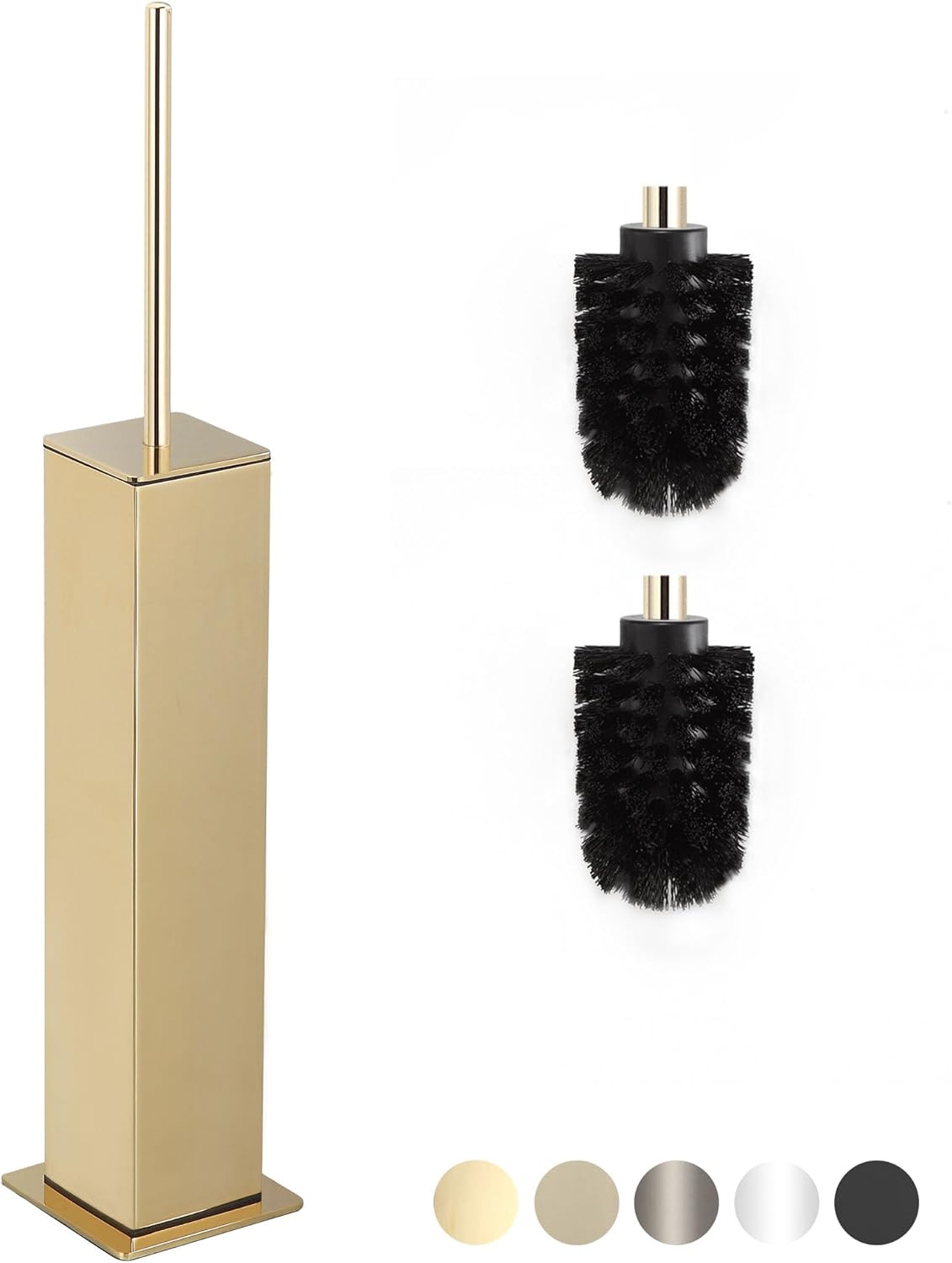 BVL Toilet Brush and Holder Set Gold Stainless Steel 304 Square Freestanding Toilet Brush for