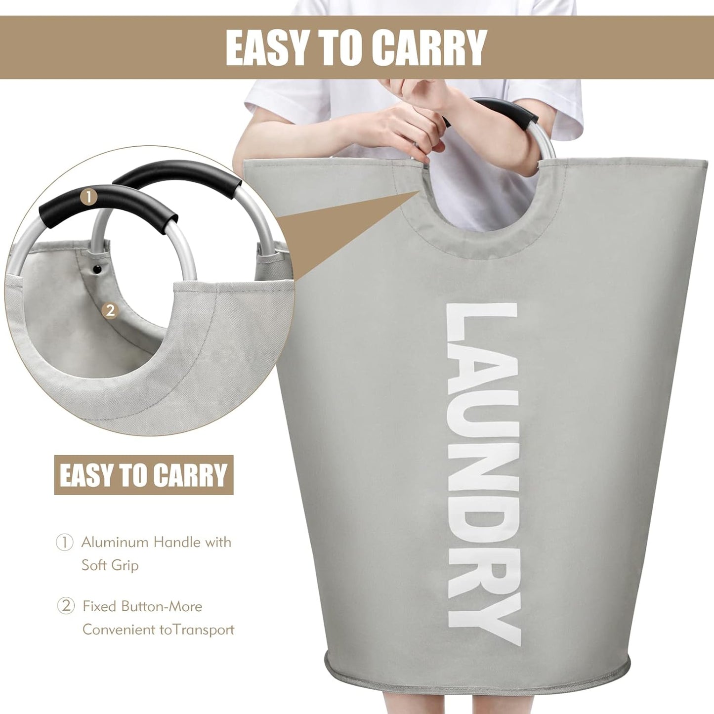 DOKEHOM 90L Large Laundry Basket, Collapsible Laundry Bag, Freestanding Tall Clothes Hamper
