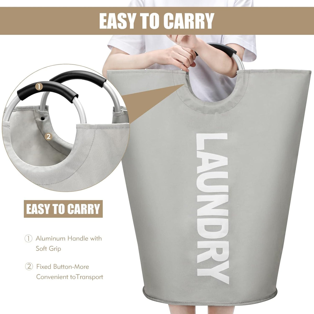 DOKEHOM 90L Large Laundry Basket, Collapsible Laundry Bag, Freestanding Tall Clothes Hamper