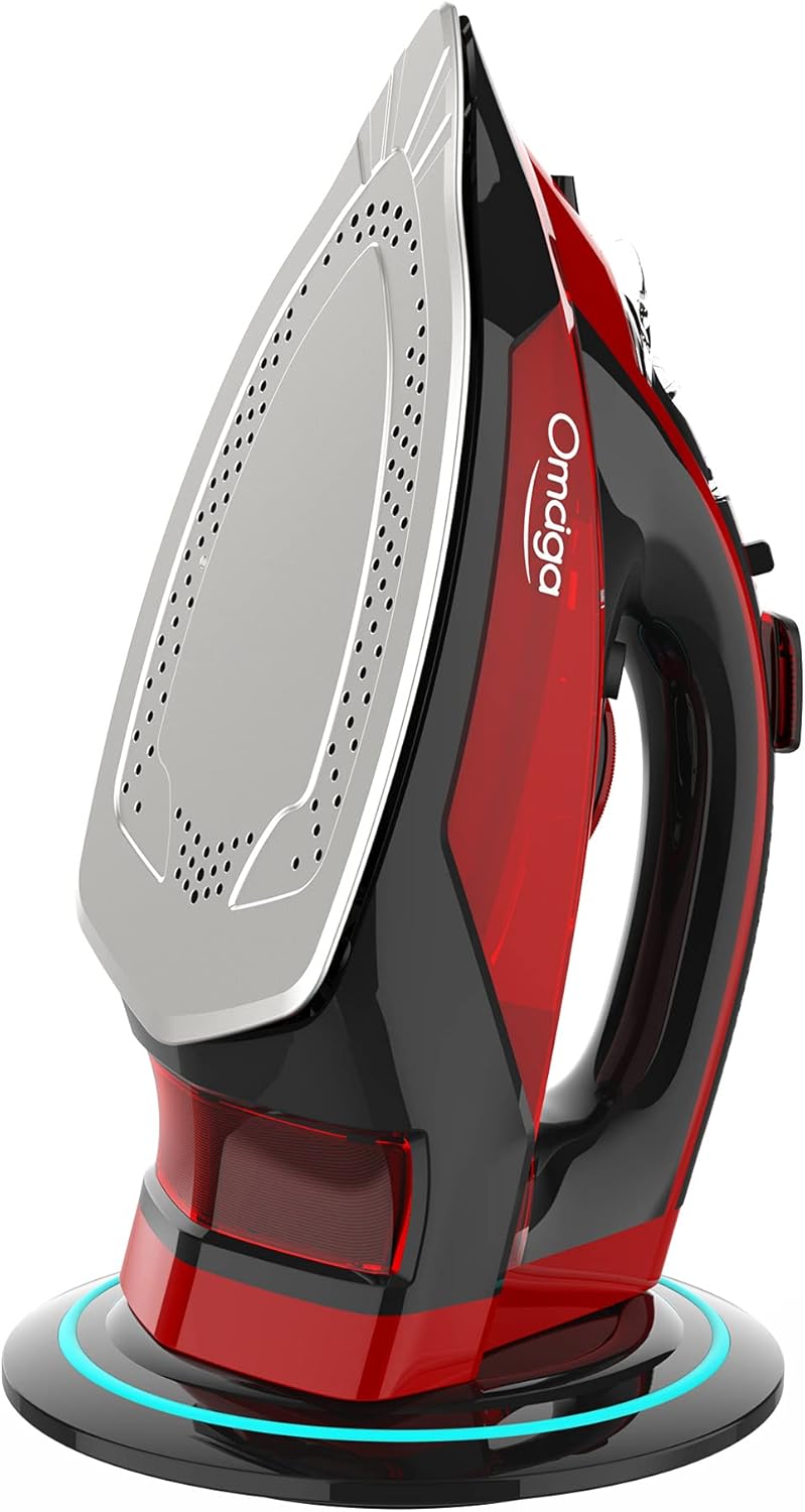Cordless Iron for Clothes - 1500W Steam Iron with Non-Stick Ceramic Soleplate, Rapid Heating, Auto