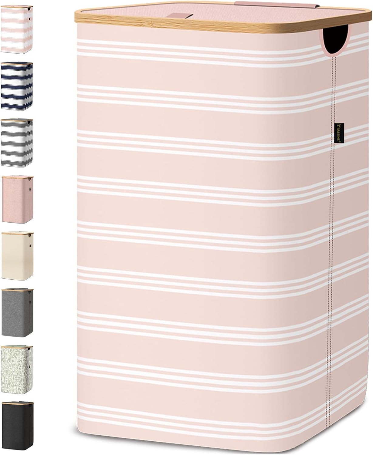 BALEINE Laundry Hamper with Lid, Tall Laundry Baskets with Bamboo Pull Handles, Large Laundry Bin