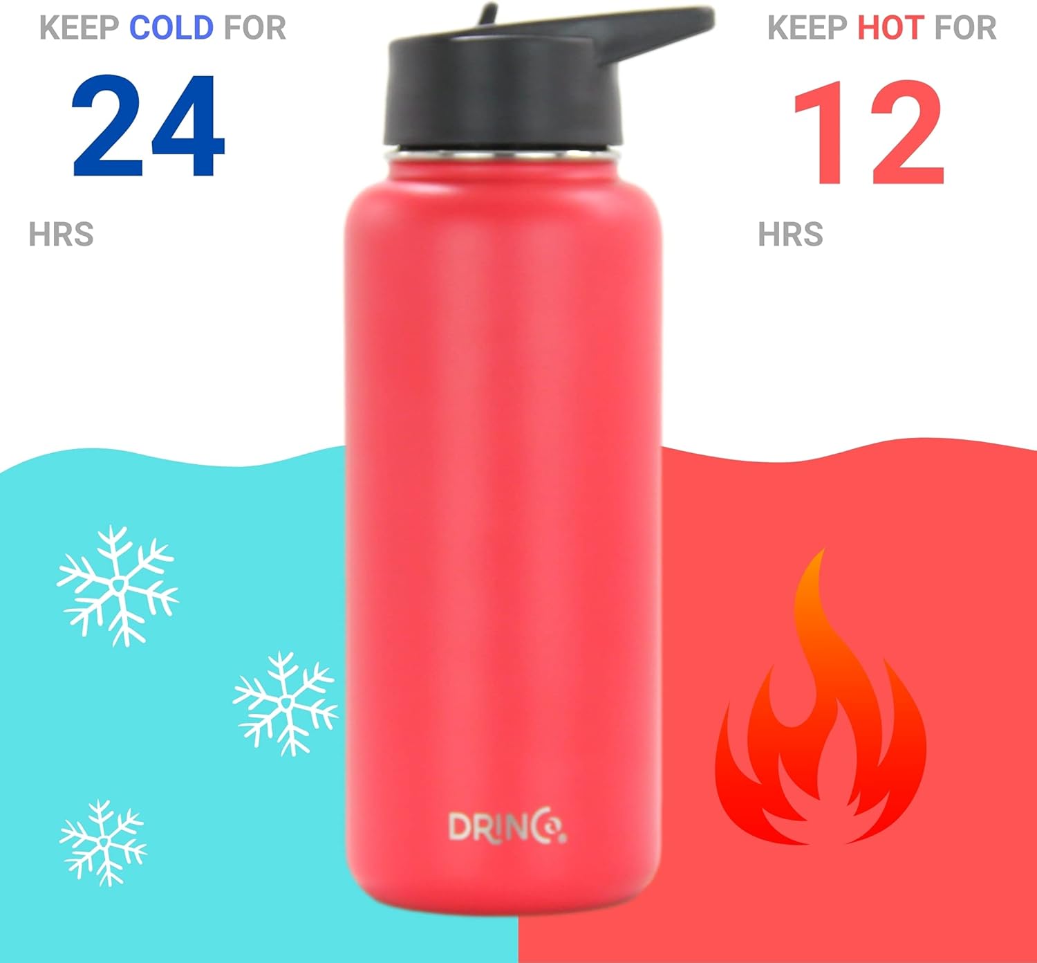 DRINCO Stainless Steel Water Bottle Spout Lid Vacuum Insulated Double Wall Water Bottle Wide Mouth
