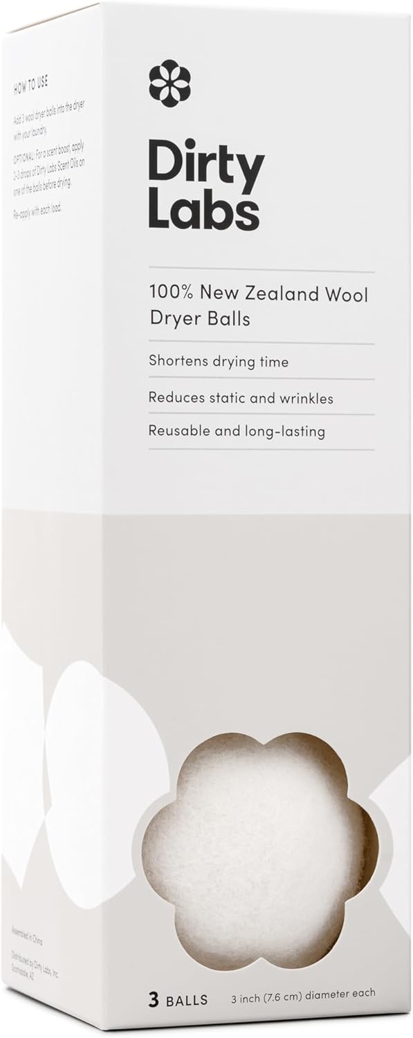 Dirty Labs | 100% New Zealand Wool Dryer Balls | 3 Balls | Shorten Drying Time | Reduce Static &