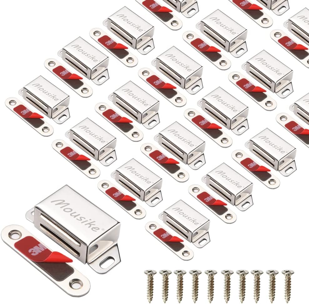 Mousike Cabinet Magnets 30lb Stainless Steel Magnetic Door Catch with Strong Magnetic for Kitchen