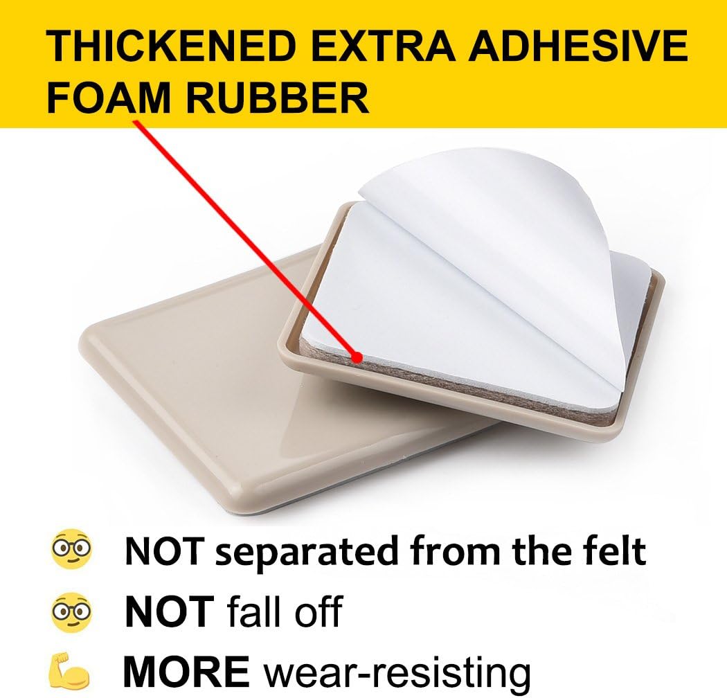 Ezprotekt 16 Pcs Self-Stick Furniture Movers Sliders for Carpet, 2.5 inch Square Self-Adhesive