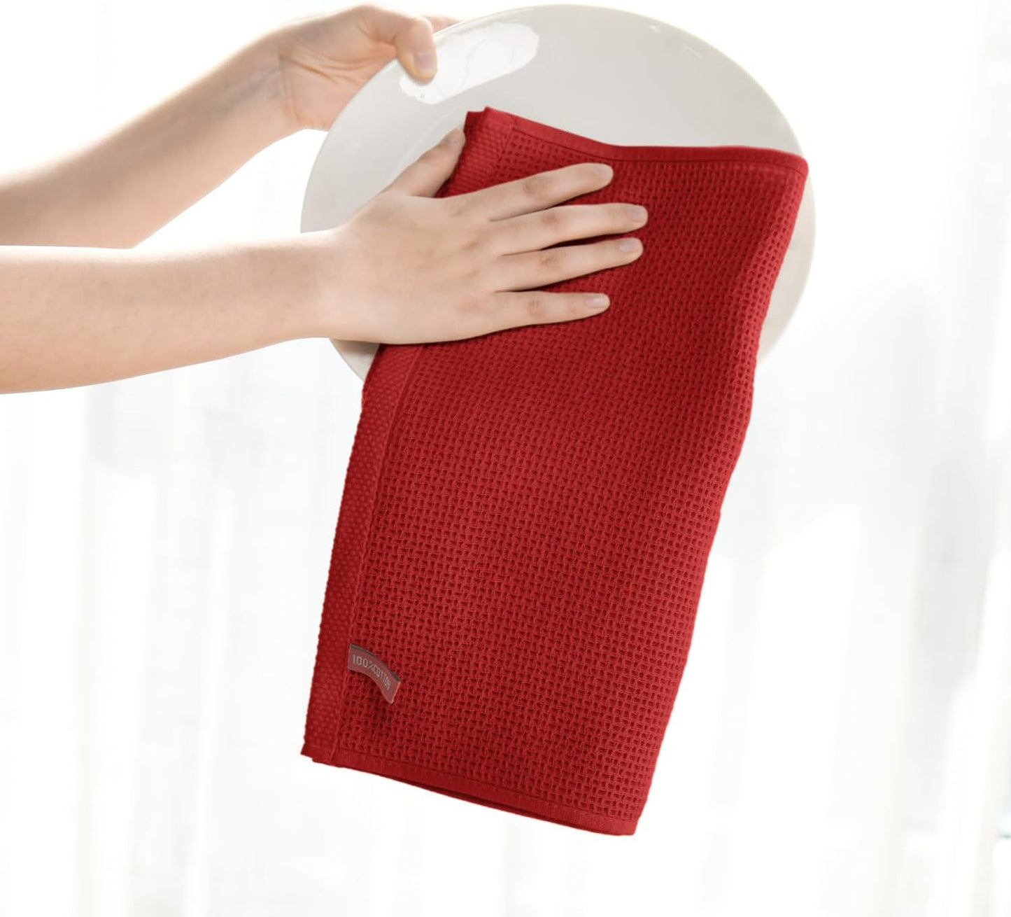 Artoid Mode 100% Cotton Dark Red Waffle Weave Kitchen Dish Cloths, 12x12 Inch Ultra Soft Absorbent