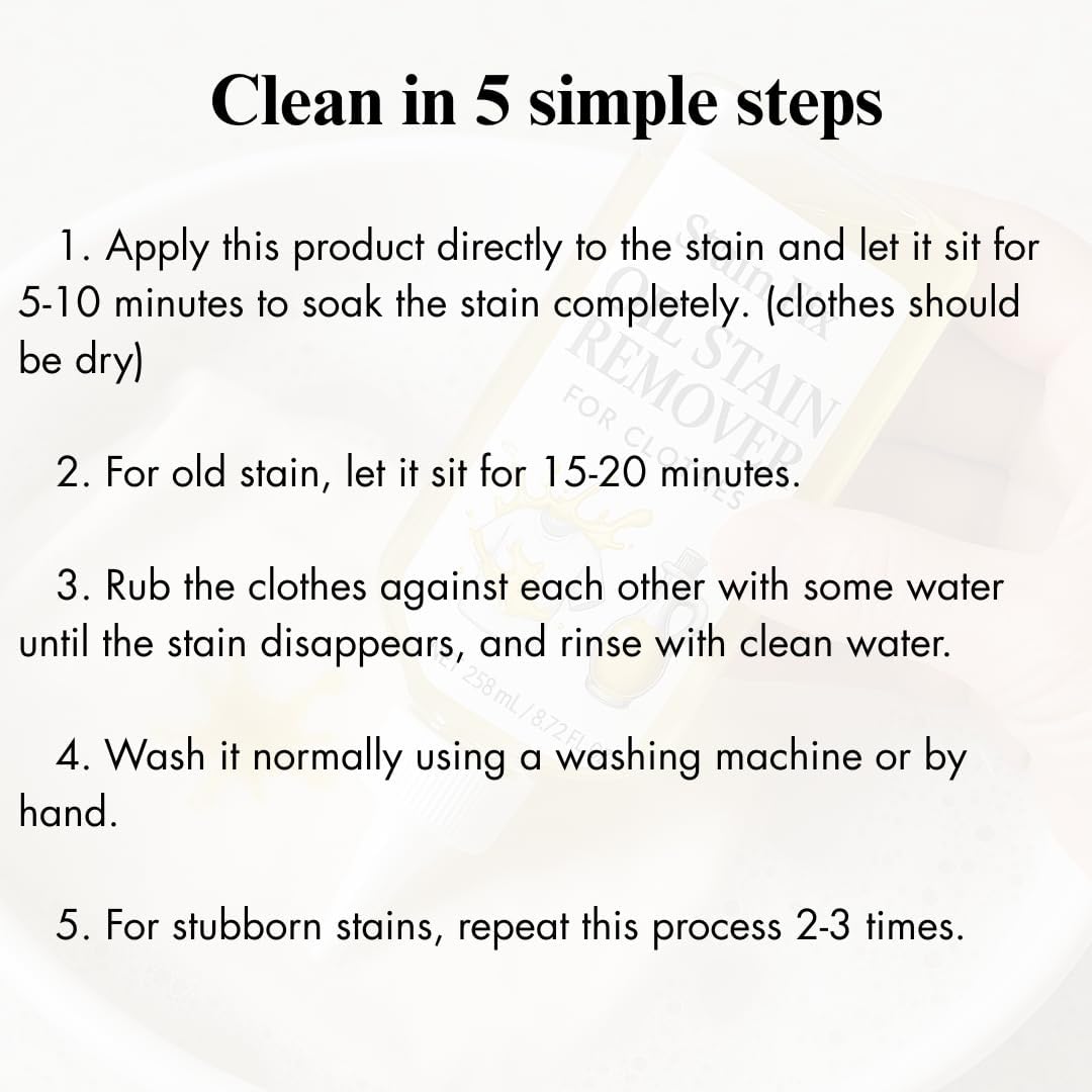 Instant Oil Stain Remover for Clothes (8.72oz) - Fabric Stain Remover For Cooking, Engine, Dried