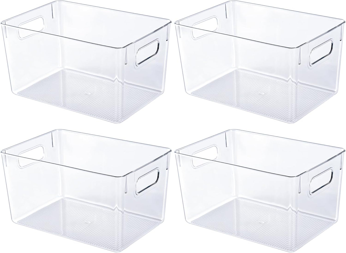 JollyPack 4 Pack Clear Plastic Storage Bins, Pantry Organizers and Storage with Handles, Clear