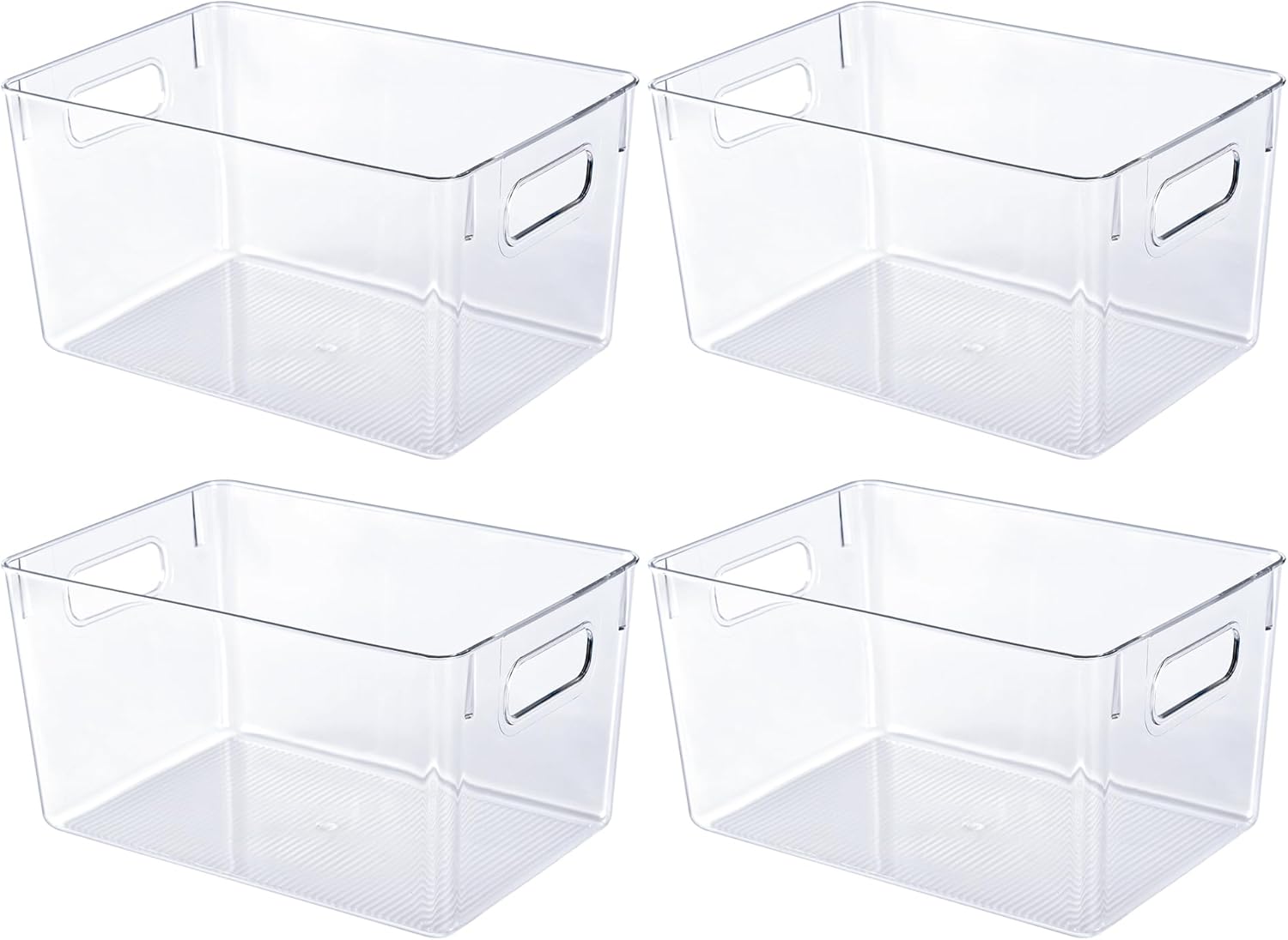 JollyPack 4 Pack Clear Plastic Storage Bins, Pantry Organizers and Storage with Handles, Clear