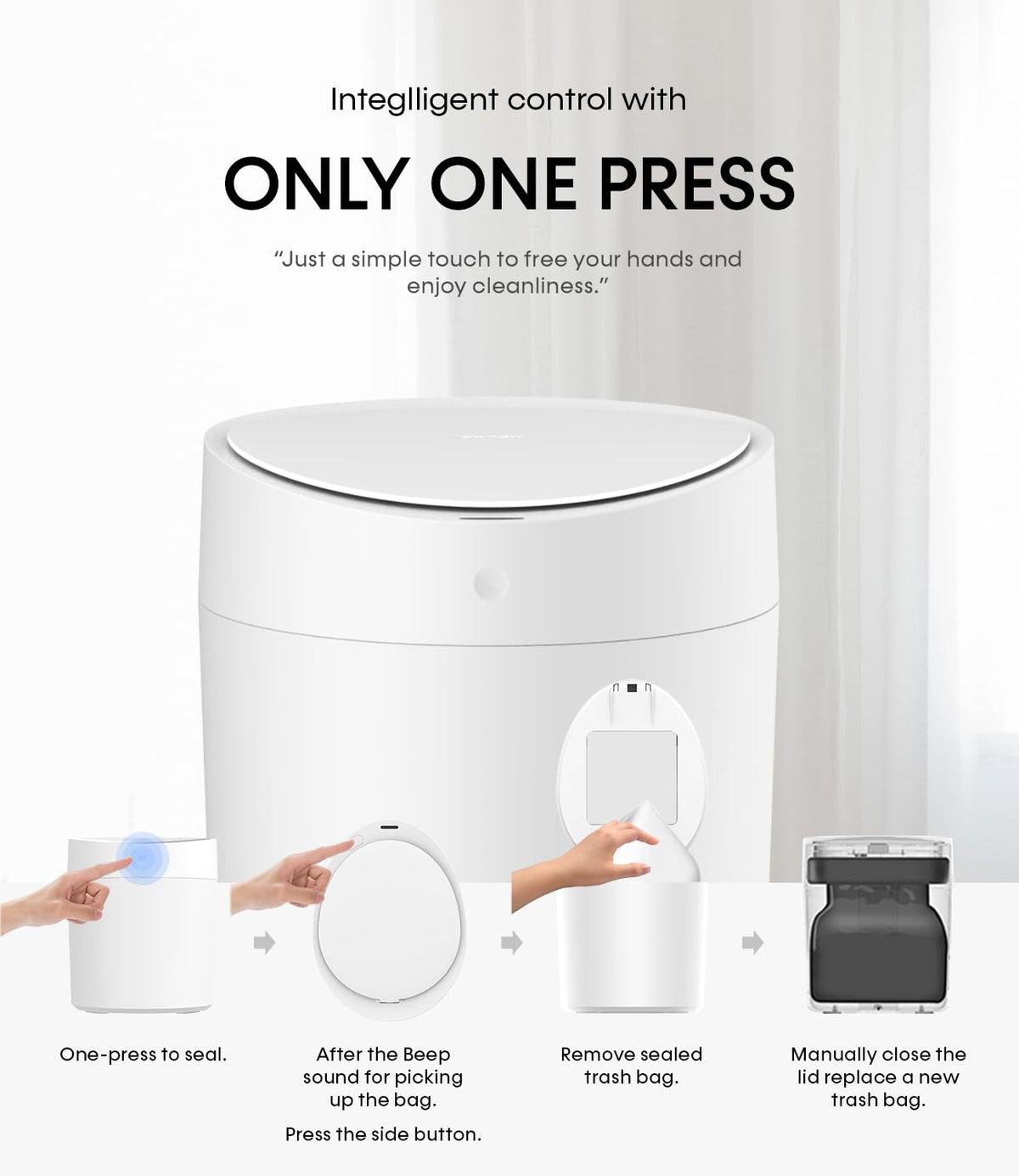 TOWNEW T AIR ONE Smart Trash Can, 2.6 Gallon Automatic Garbage Can with Self-Sealing and