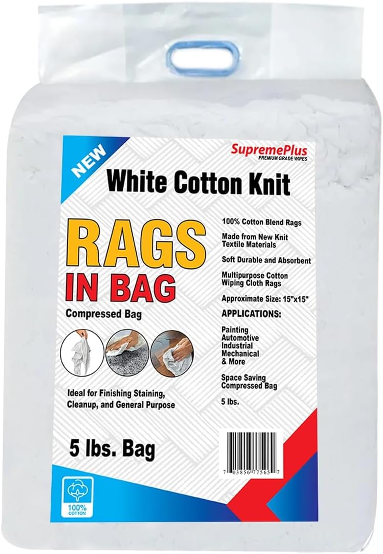 Premium White T-Shirt Cleaning Rags (600 lbs. Pallet 120x5 lbs. Bag) – White Cotton Rags for