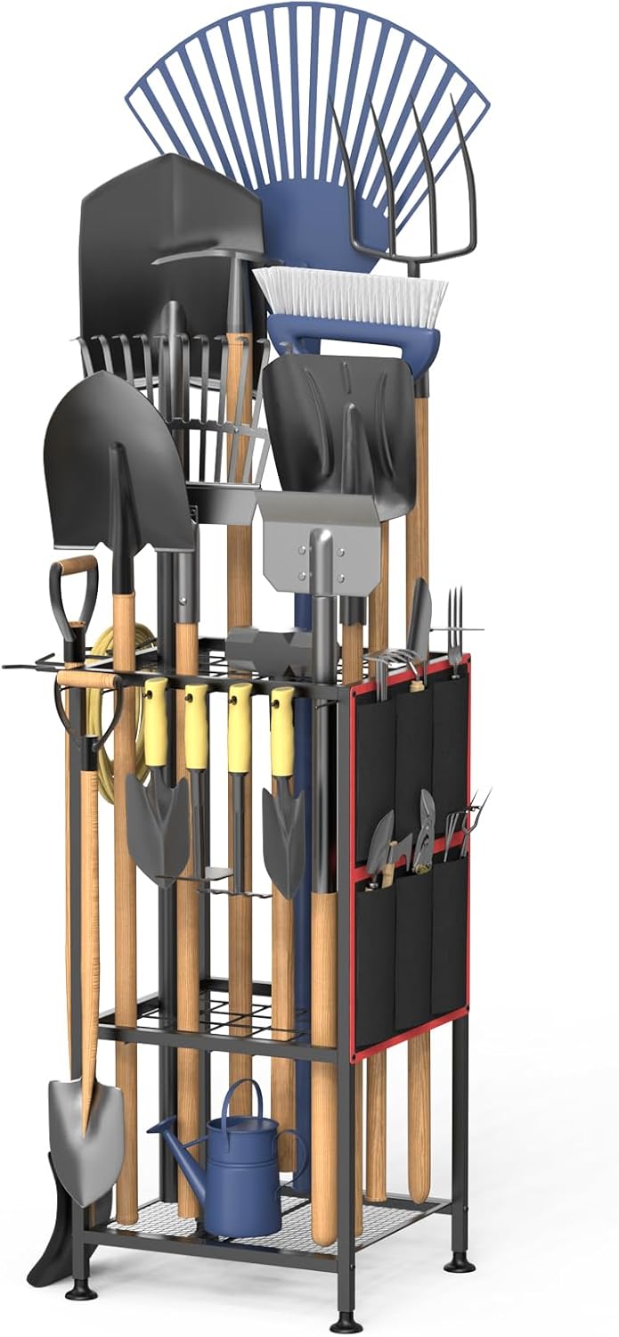 Garden Tool Organizer,Metal Yard Tool Organizer,Holds 50 Long-Handled Tools/Rakes/Brooms,Side