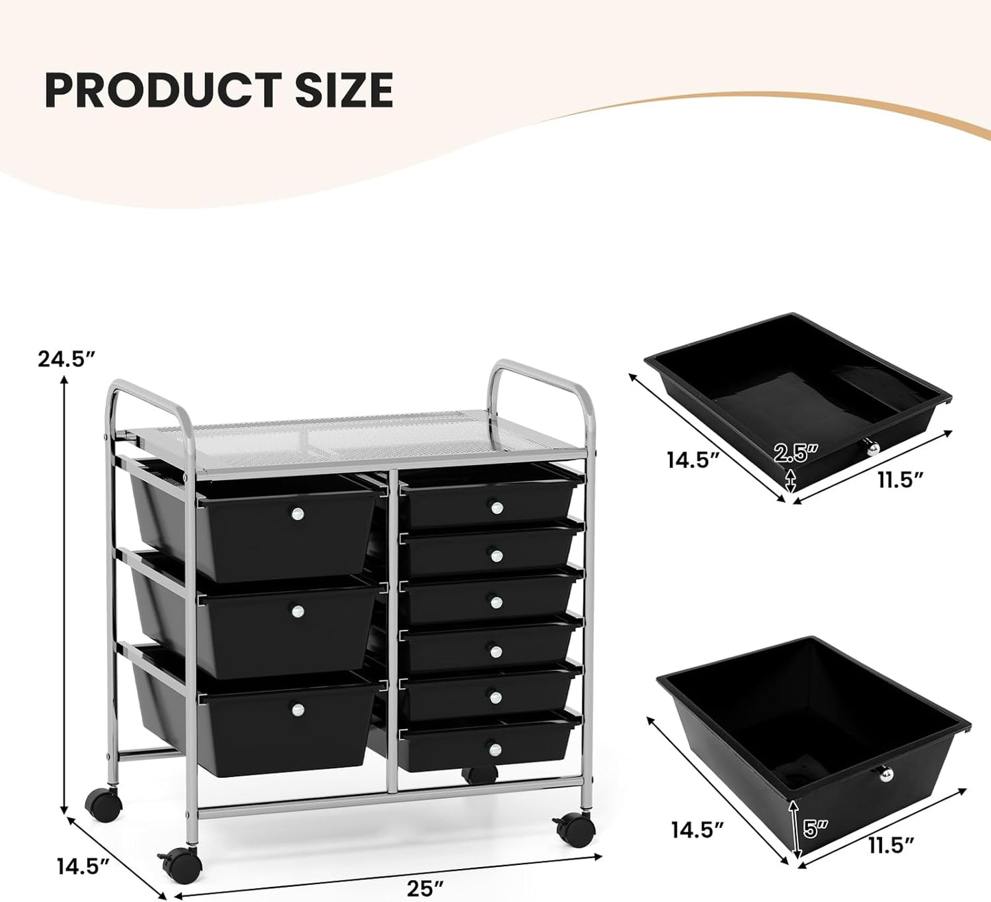 GOFLAME 9-Drawer Rolling Storage Cart, Mobile Utility Cart with Removable Drawers & Metal Frame