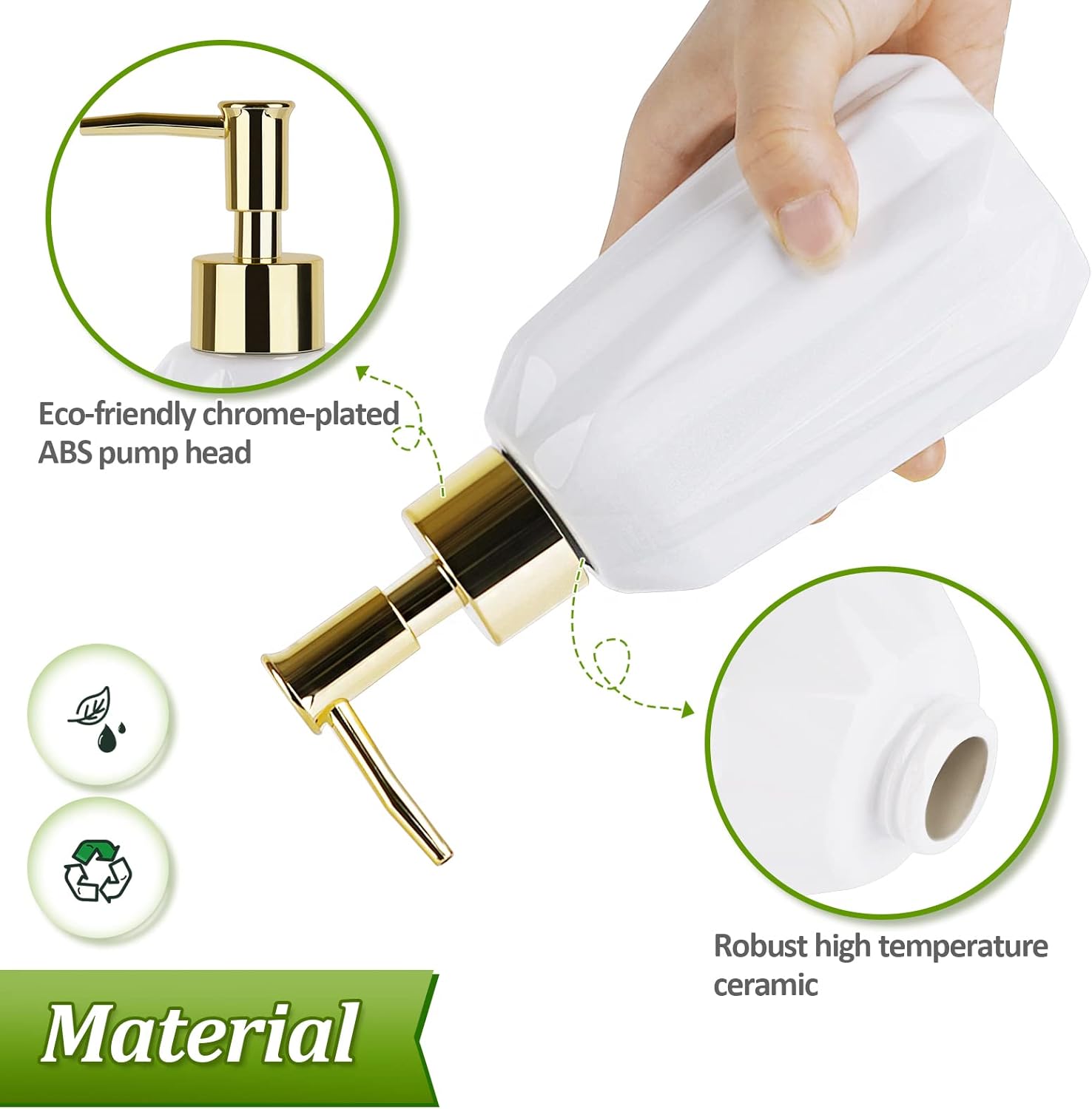 Natheeph Dish Soap Dispenser, Hand Soap Dispenser Ceramic Bottle, Refillable Liquid Great for