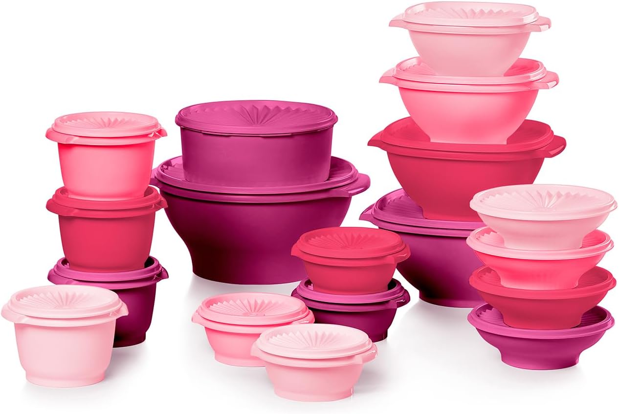 Tupperware Heritage Collection, New 36 Piece Food Storage Container Set in Vintage Pink, Dishwasher
