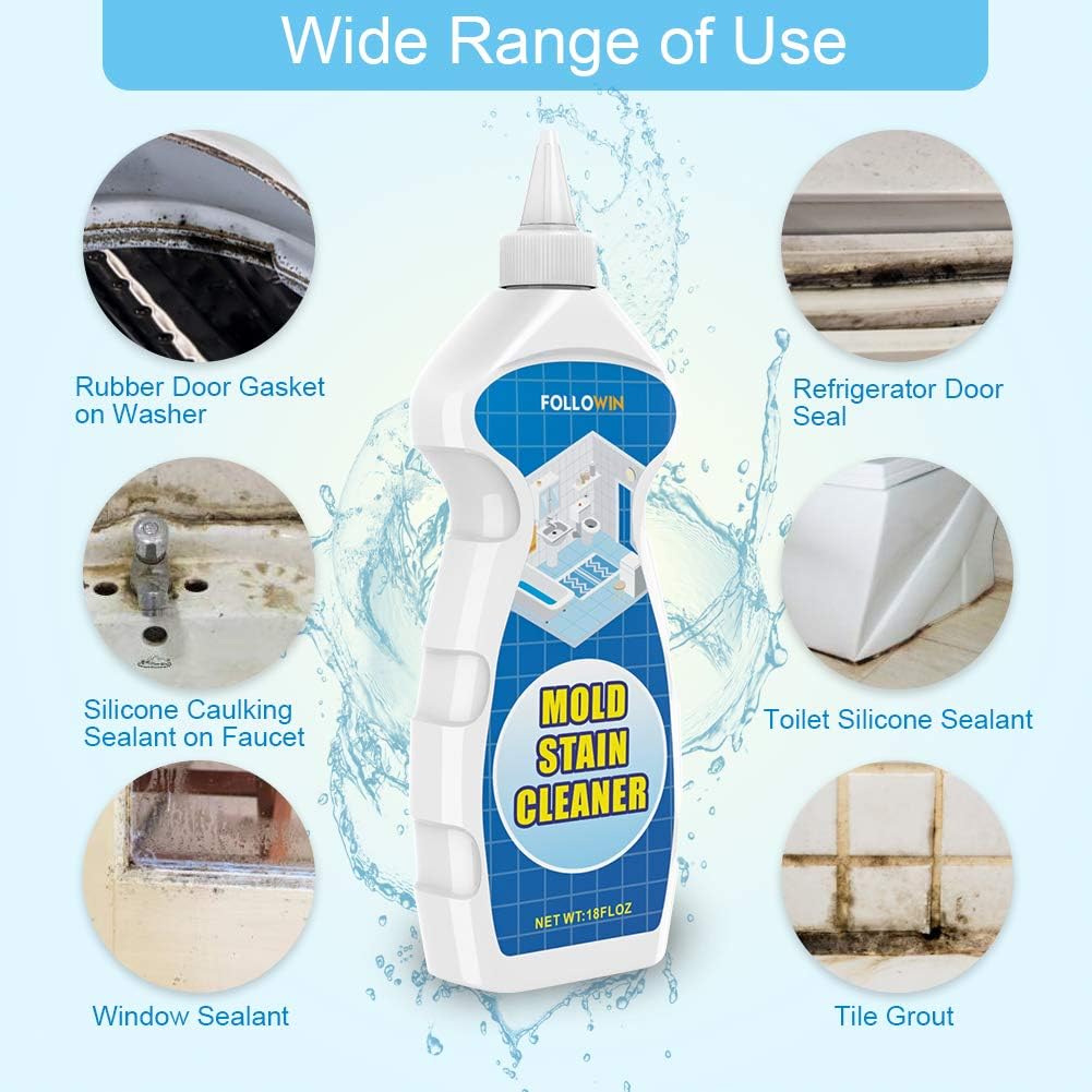 FOLLOWIN Mold and Mildew Bathroom Cleaner Gel 18oz, Household Stain Cleaner for Showers Tiles Grout