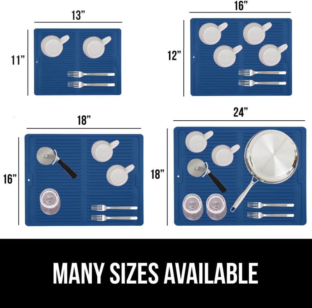 GORILLA GRIP 100% BPA-Free Patented Silicone Dish Drying Mat for Kitchen Counter, Water Catching