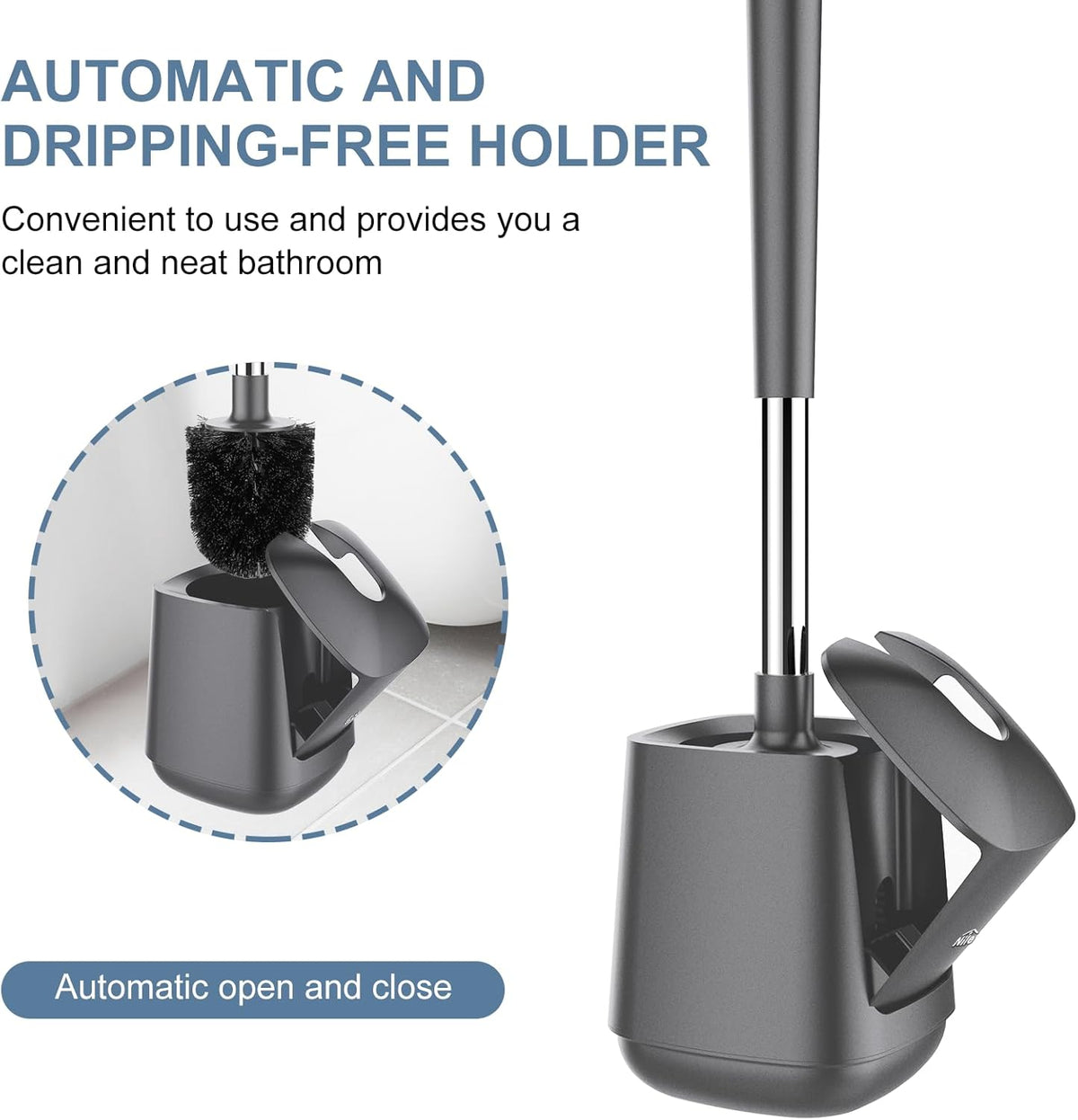 SetSail Toilet Brush and Holder, Self Closing Lid Toilet Bowl Brushes Holder and Extra Long Handle